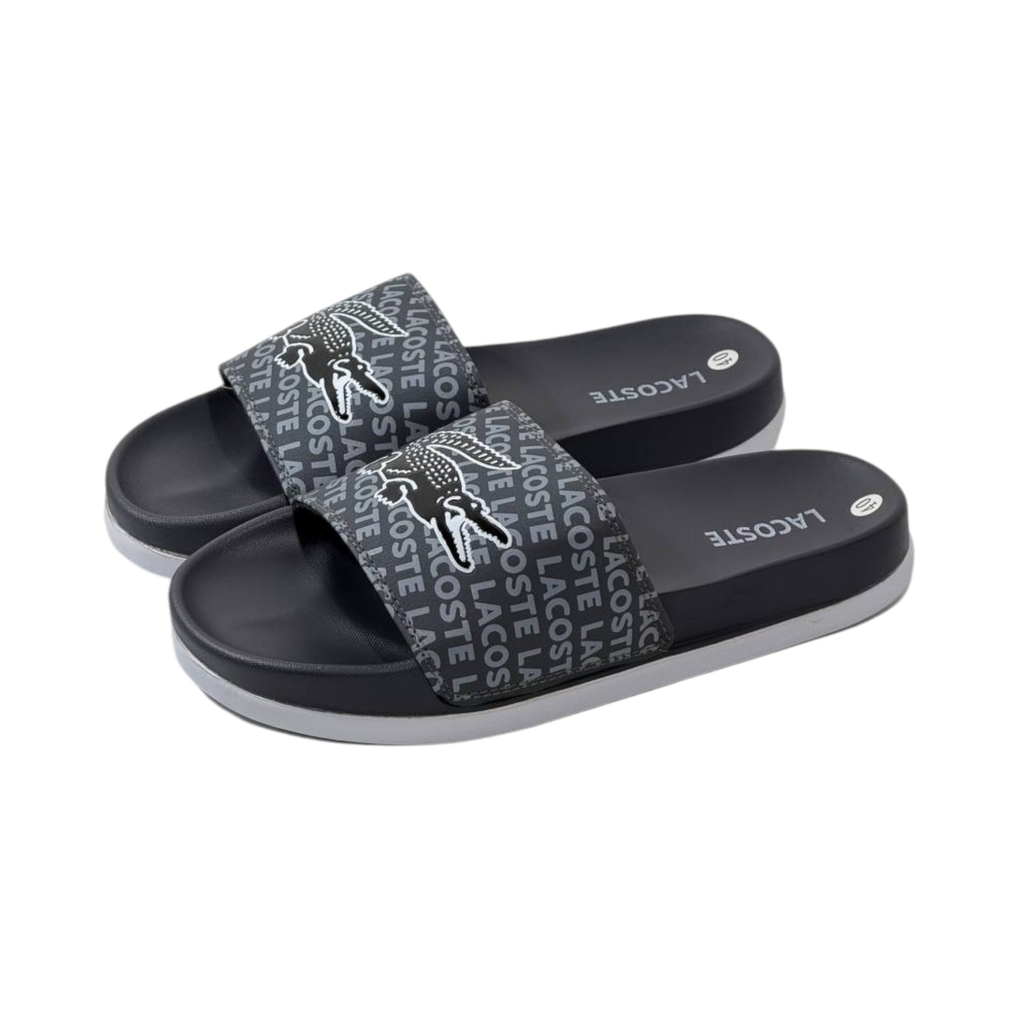 🐊 Lacoste Monogram Logo Slides – Midnight Black Edition 🖤✨ - MASTERPIECE