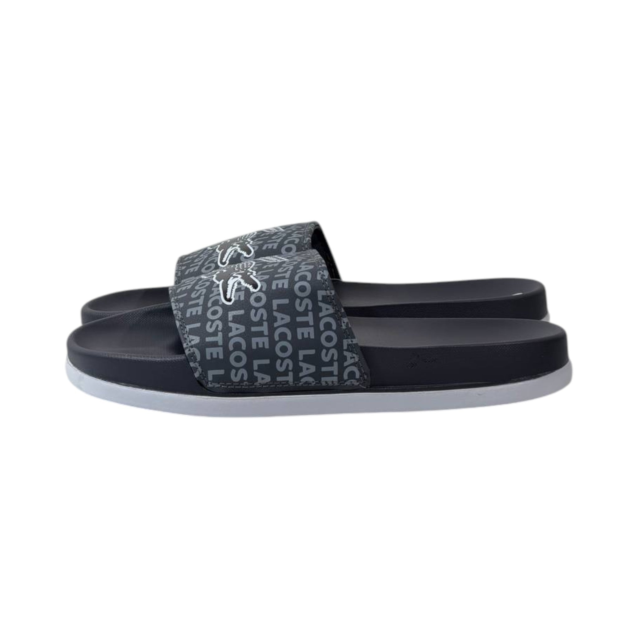 🐊 Lacoste Monogram Logo Slides – Midnight Black Edition 🖤✨ - MASTERPIECE