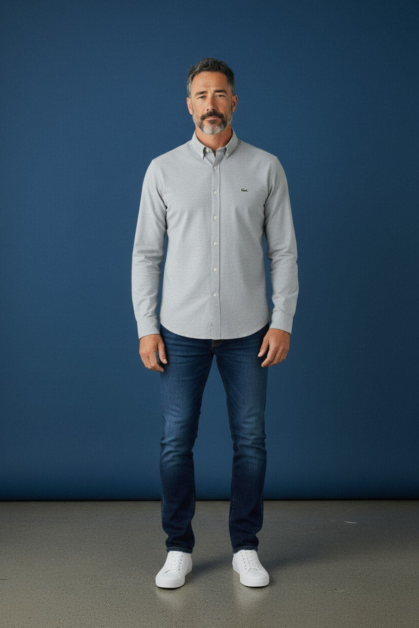 Lacoste Premium Classic Button-Down Long Sleeve Oxford Cotton Shirt for Men 🤍🐊 - MASTERPIECE