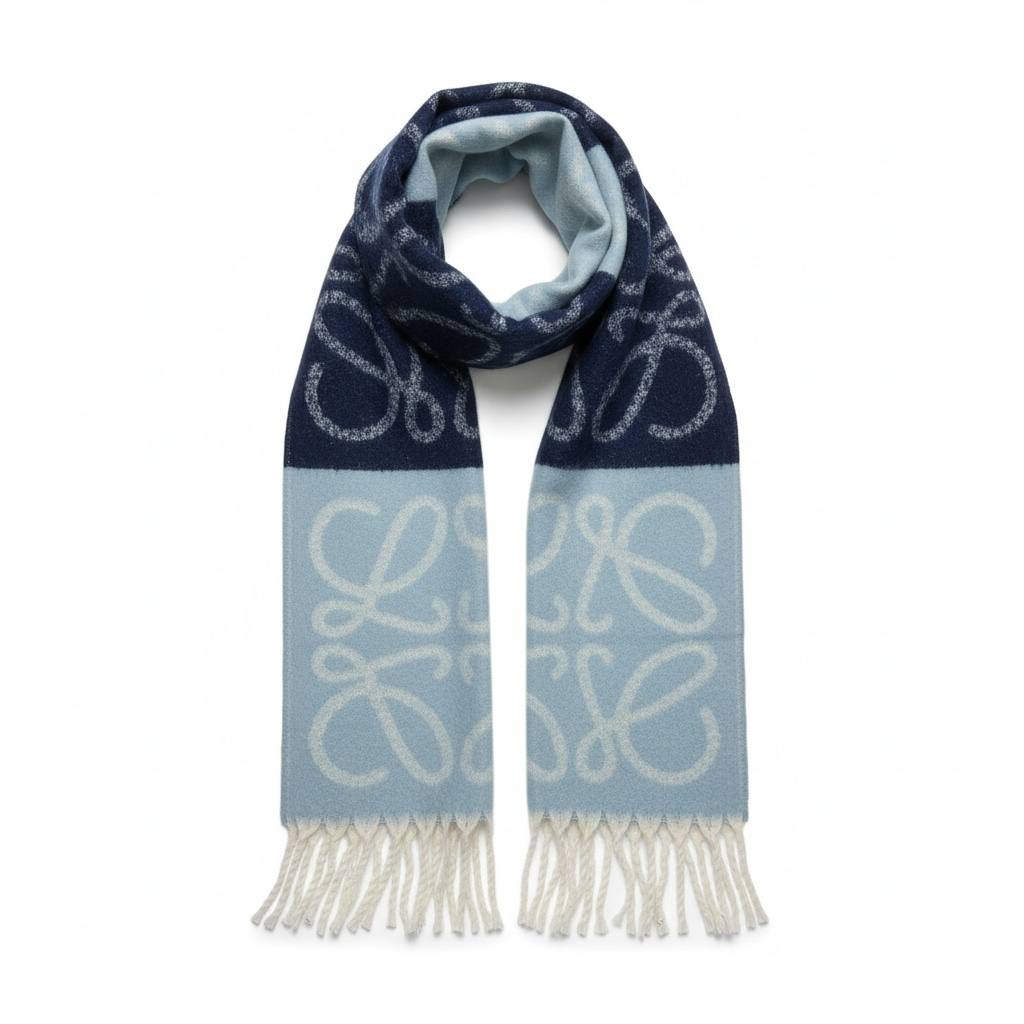 💙 Loewe Anagram Scarf – Elegant Blue Gradient Luxury ✨ - MASTERPIECE