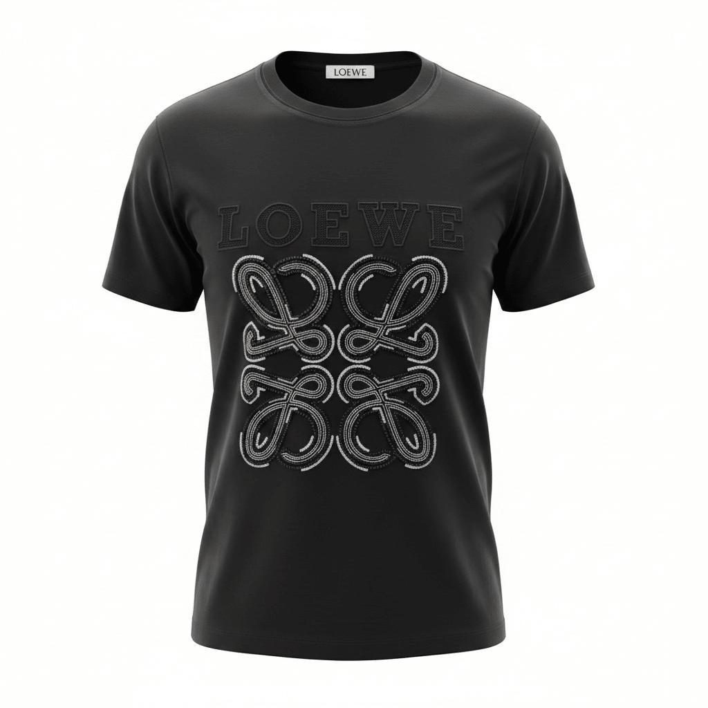 LOEWE Black Embellished Logo T-Shirt 🖤✨ Luxury Statement Edition - MASTERPIECE