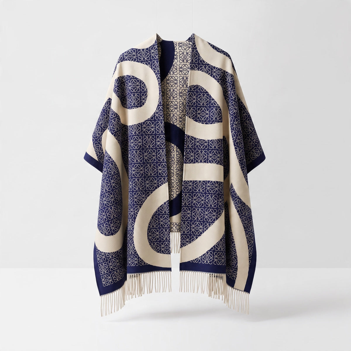 Loewe Fringed Shawl – Navy Cream Signature - MASTERPIECE