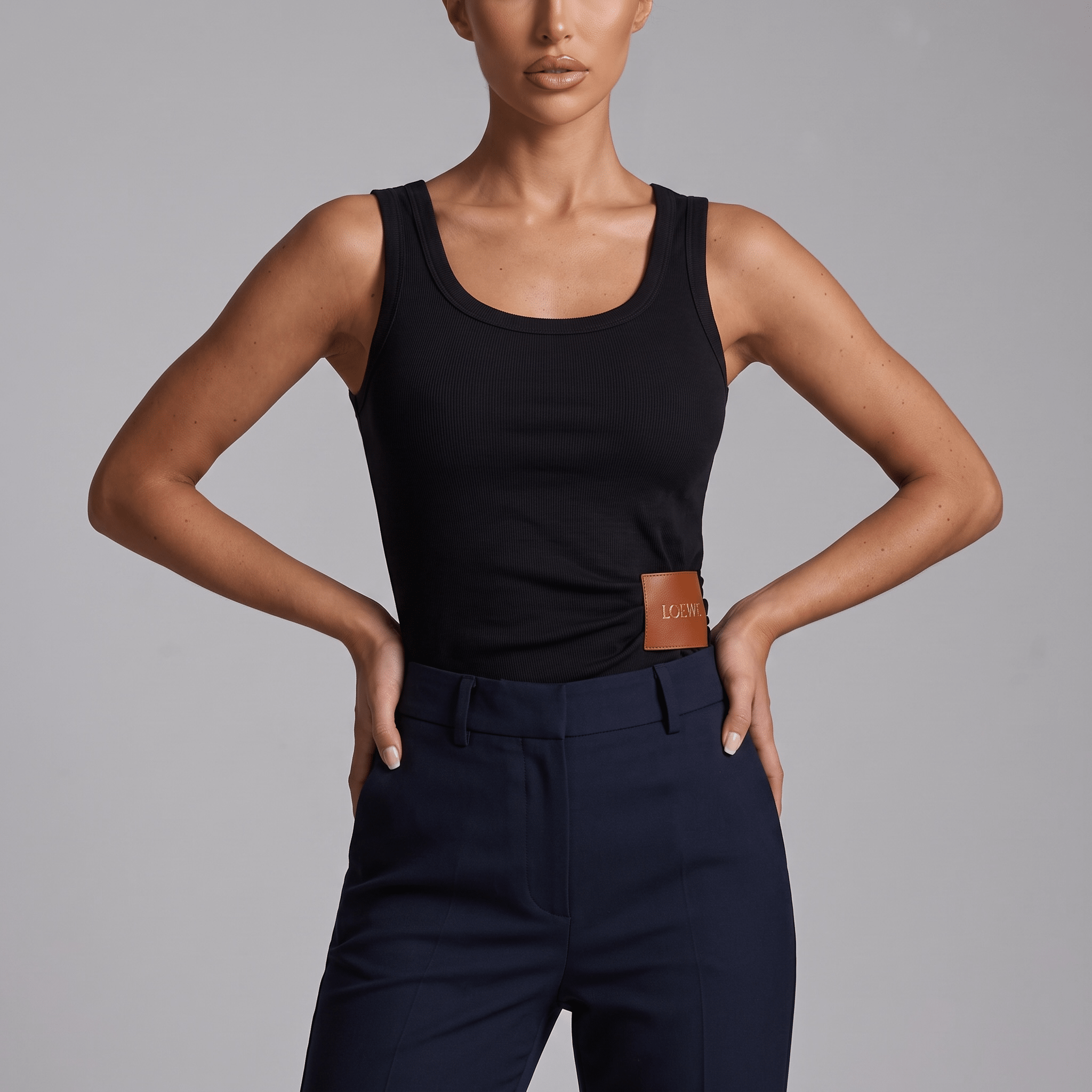 Loewe Logo Patch Ribbed Tank Top – Black ✨ - MASTERPIECE