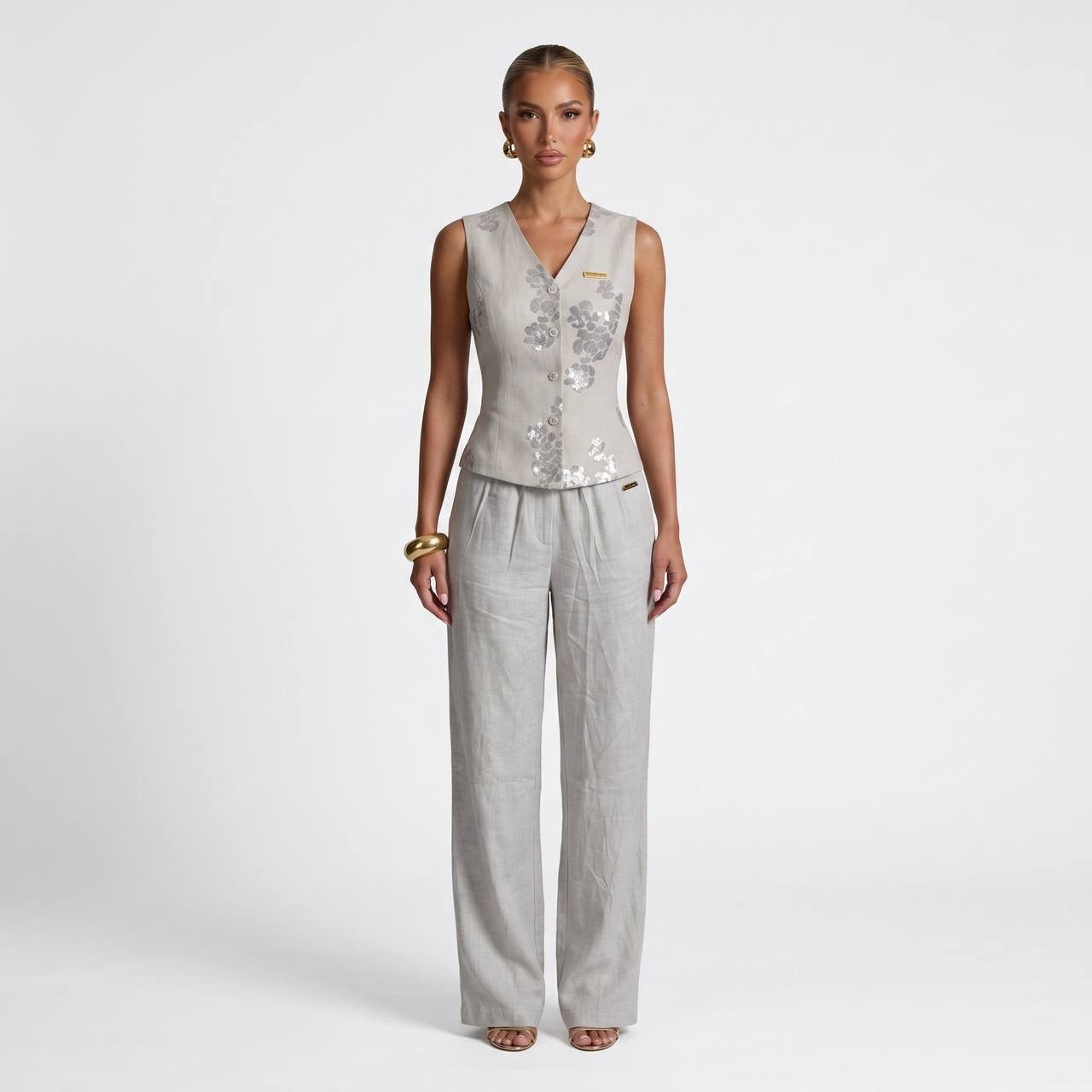 Loro Piana Linen Blend Embroidered Co-Ord Set – Natural Beige 🤍✨ - MASTERPIECE