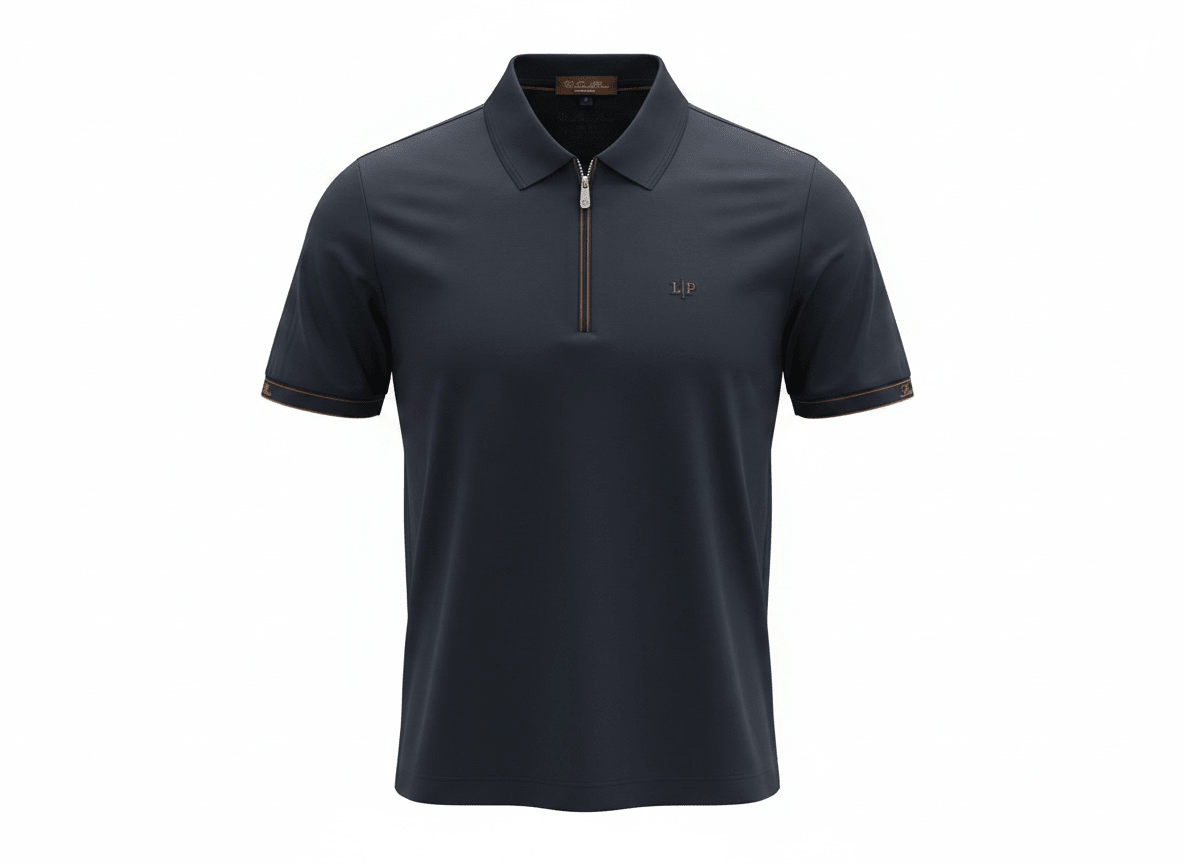 Loro Piana Navy Zip Polo Shirt 🔵✨ Luxury Half - Zip Signature Fit - MASTERPIECE
