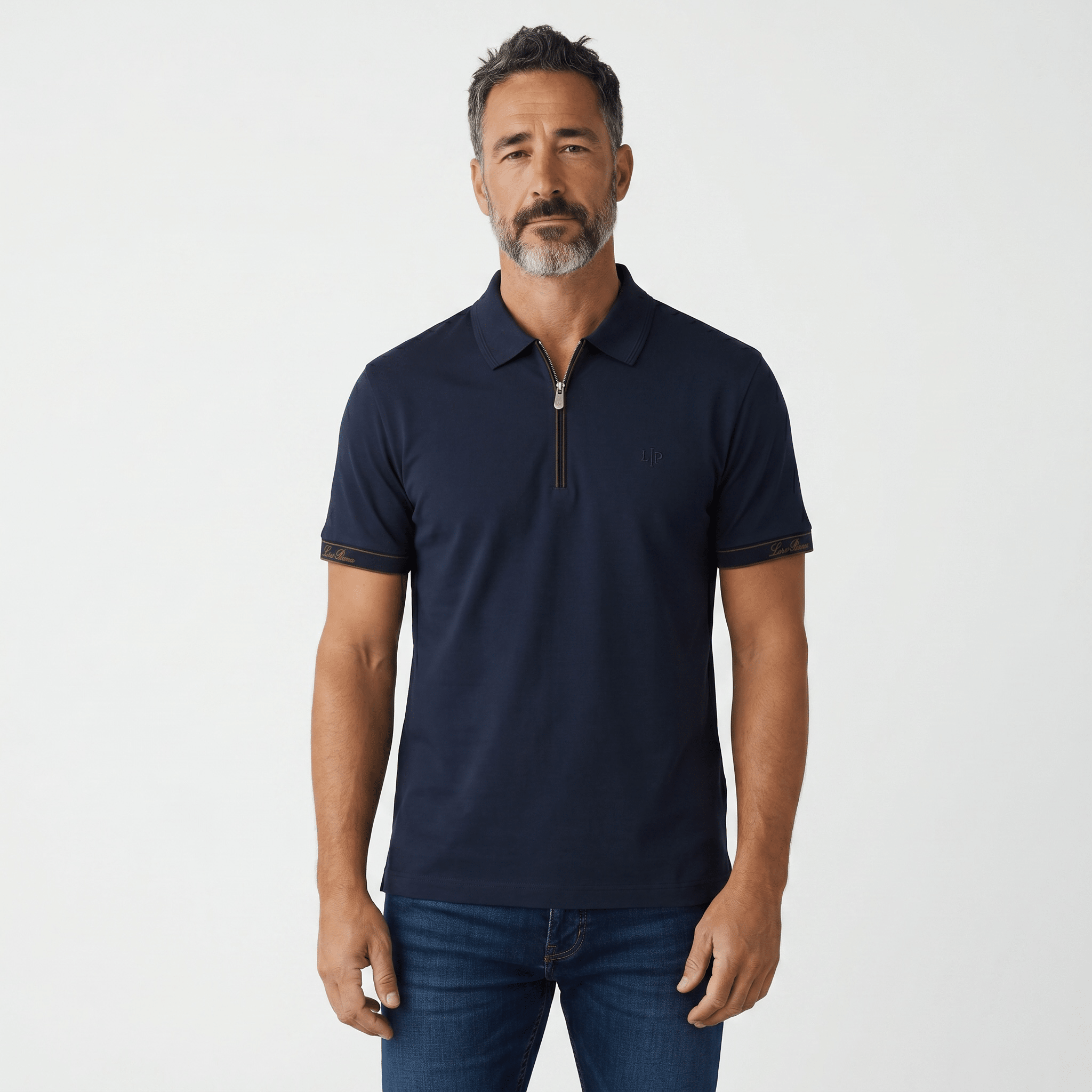 Loro Piana Navy Zip Polo Shirt 🔵✨ Luxury Half - Zip Signature Fit - MASTERPIECE