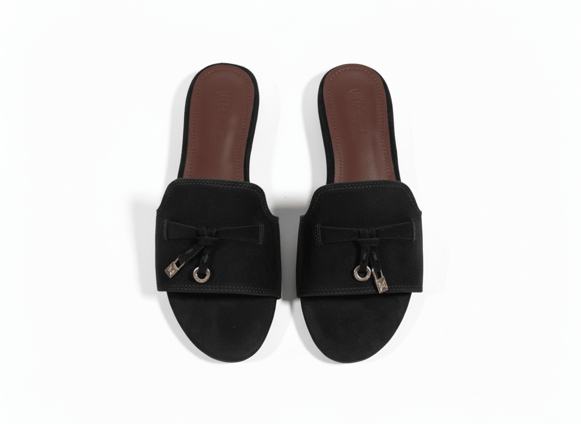 LORO PIANA Style Black Suede Slides 🖤✨ | Classic Minimal Edition - MASTERPIECE