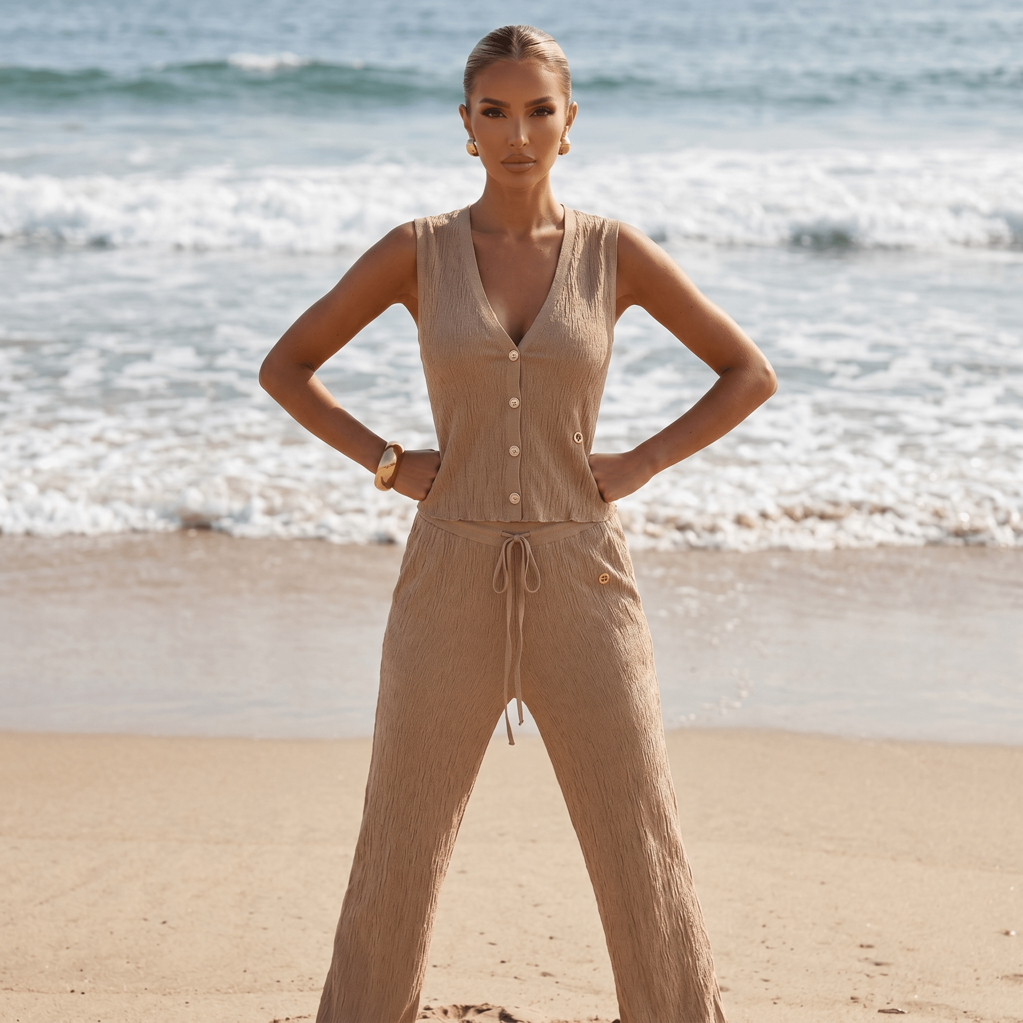 Loro Piana Textured Knit Co-Ord Set – Camel Beige 🤎✨ - MASTERPIECE