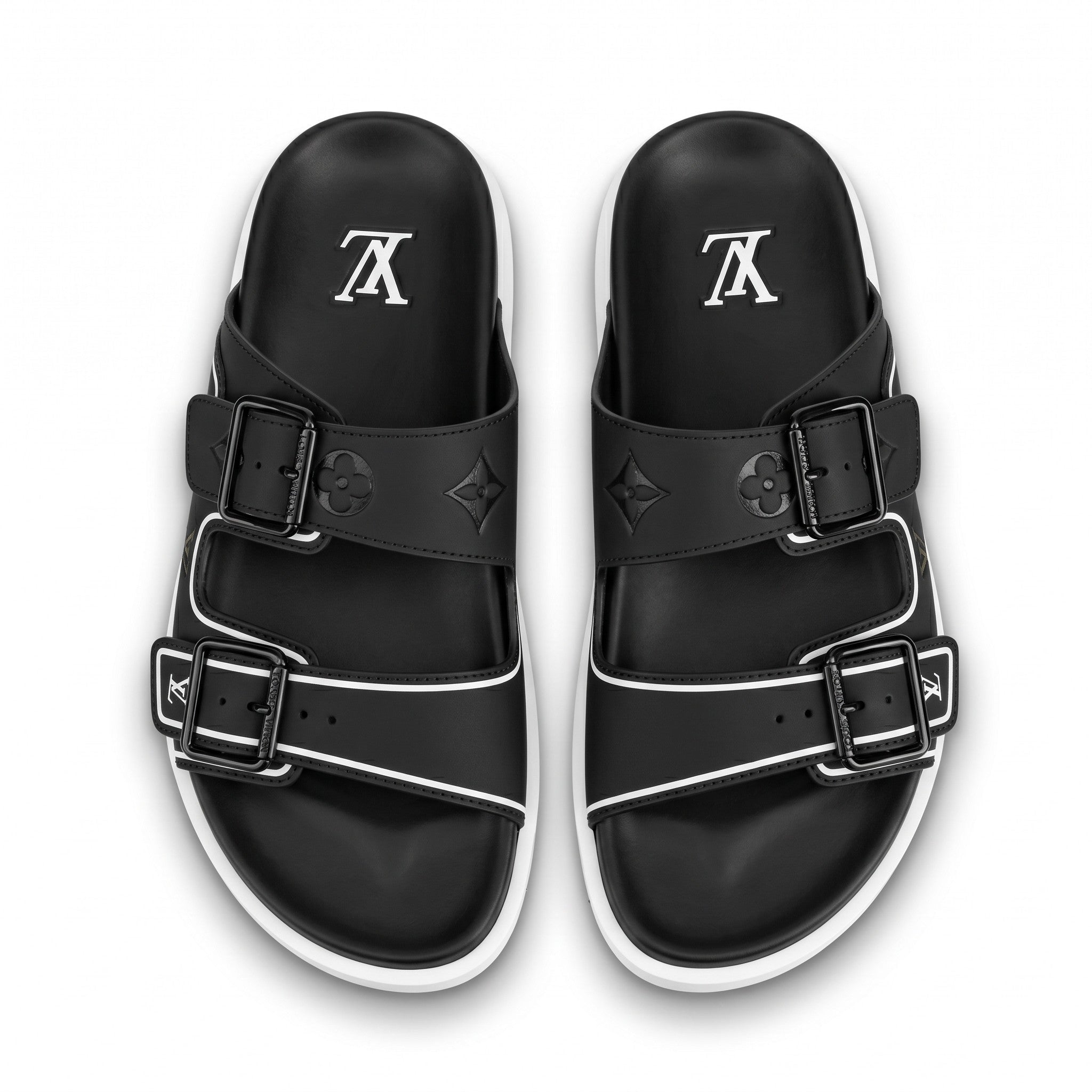 Louis Vuitton Black Monogram Double Buckle Slides - MASTERPIECE