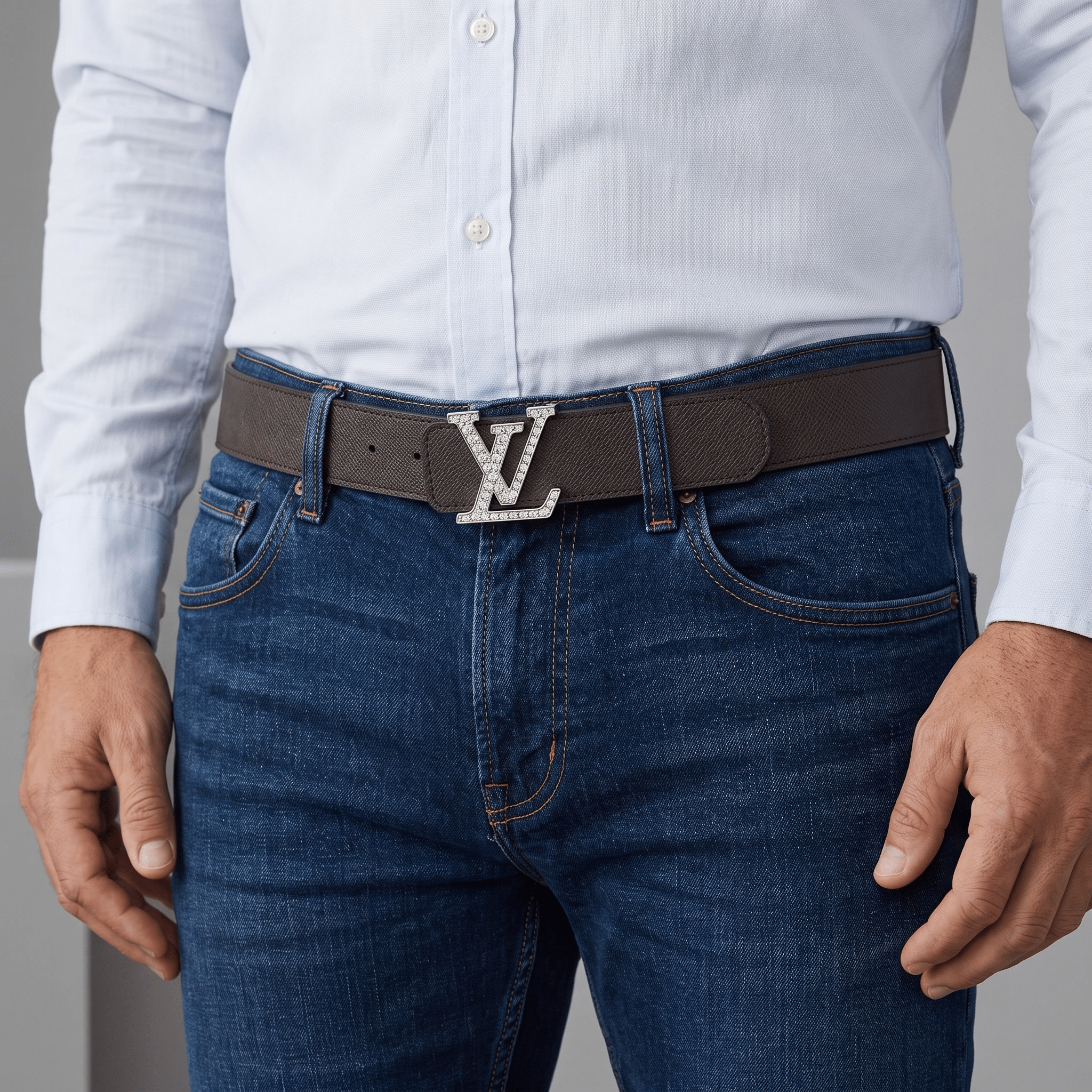 Louis Vuitton Crystal LV Initials Leather Belt – Dark Brown Luxury Edition-125🤎✨ - MASTERPIECE