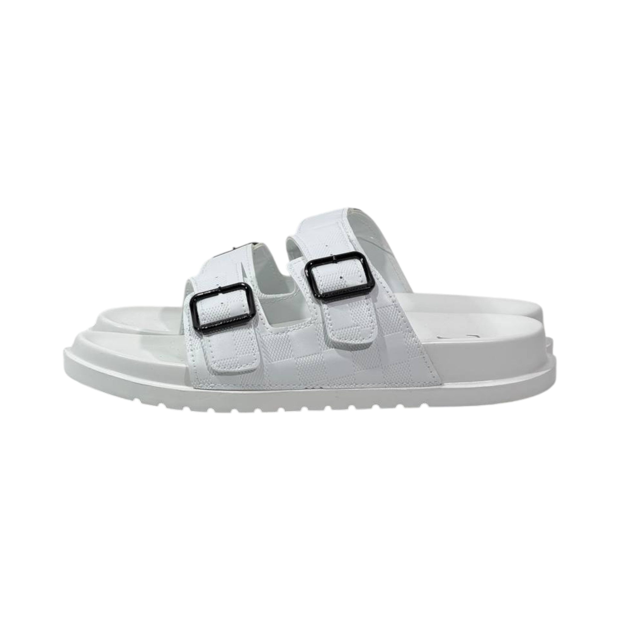 🤍 Louis Vuitton Damier Azur Double-Buckle Slides – Clean Luxury, Timeless Style - MASTERPIECE
