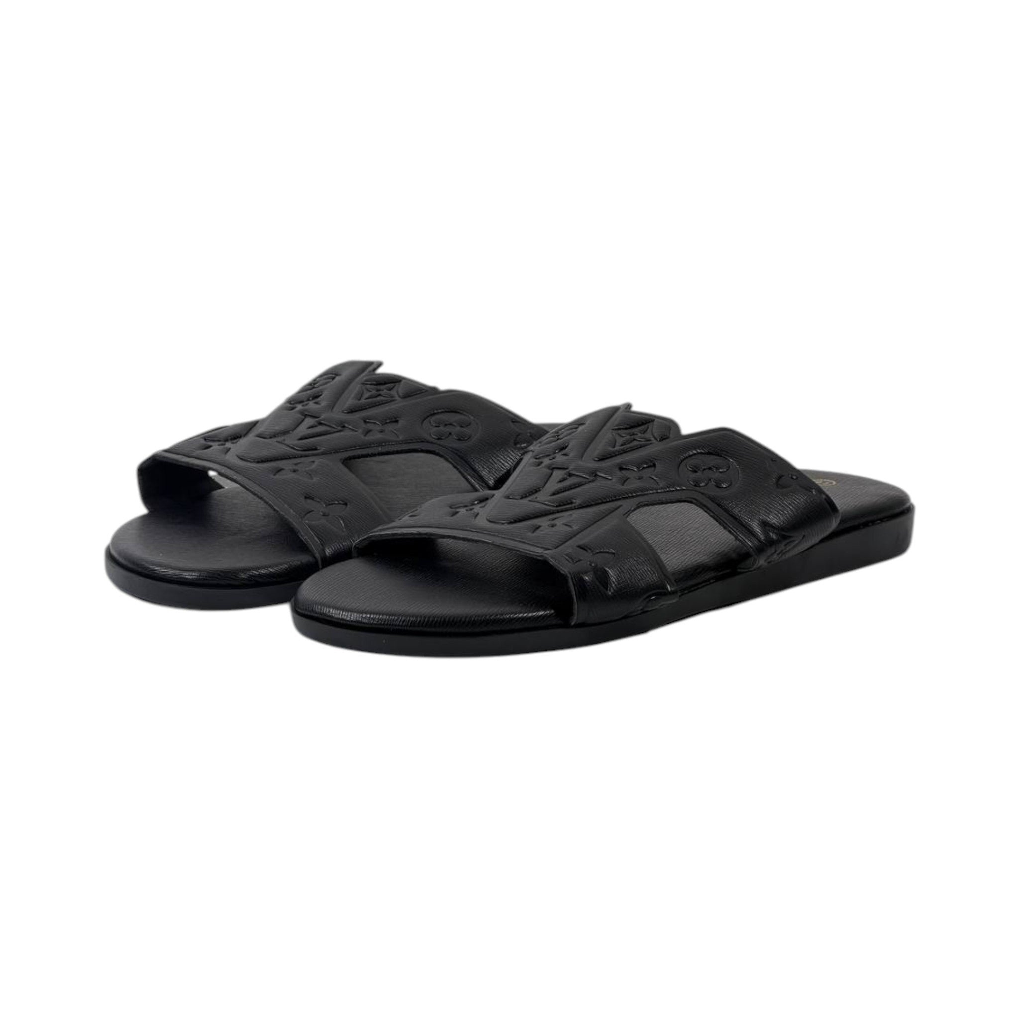 🖤 Louis Vuitton H Monogram Flat Slides – Black Luxury Edition - MASTERPIECE