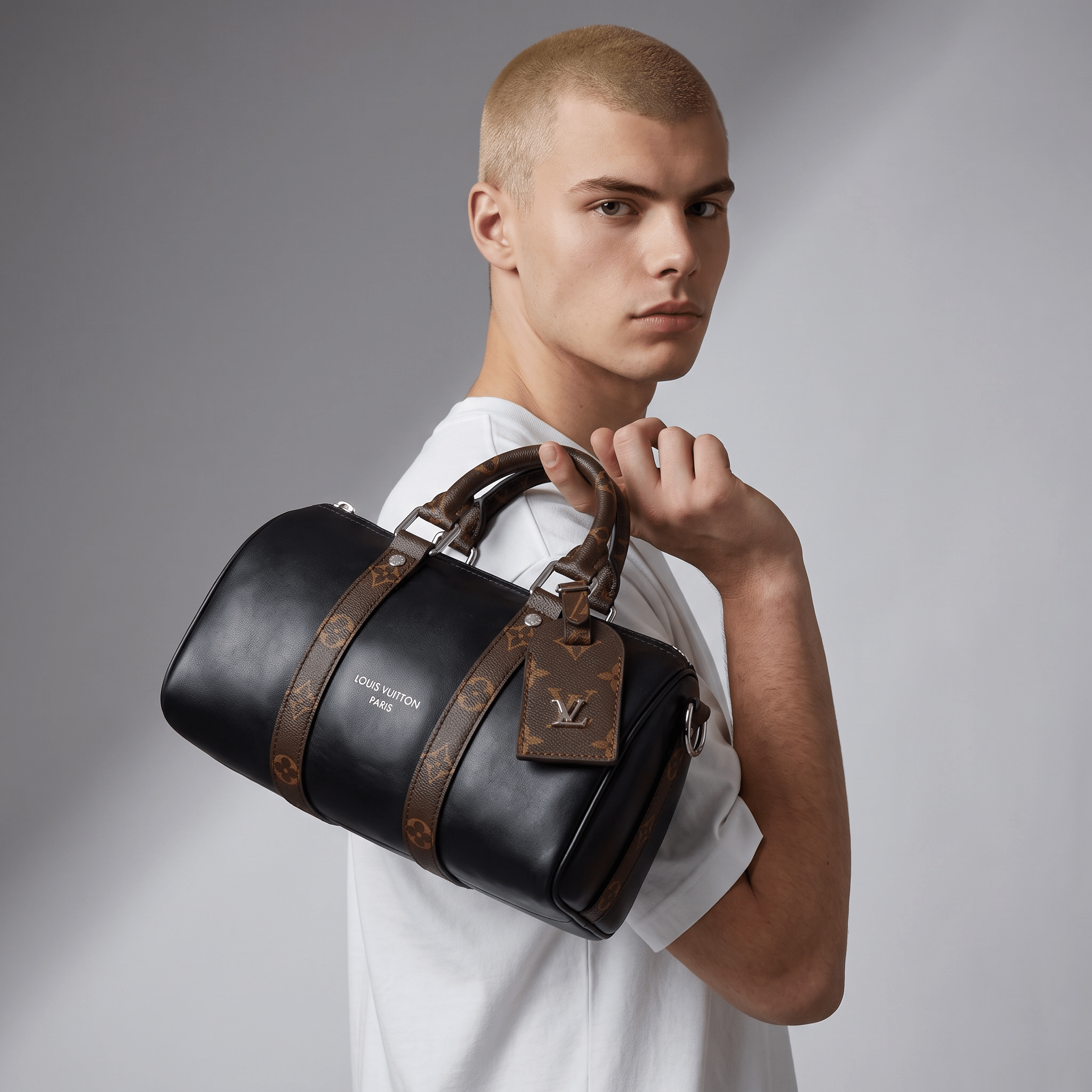 🖤👜 Louis Vuitton Keepall Bandoulière 25 – Black Leather Edition ✨ - MASTERPIECE