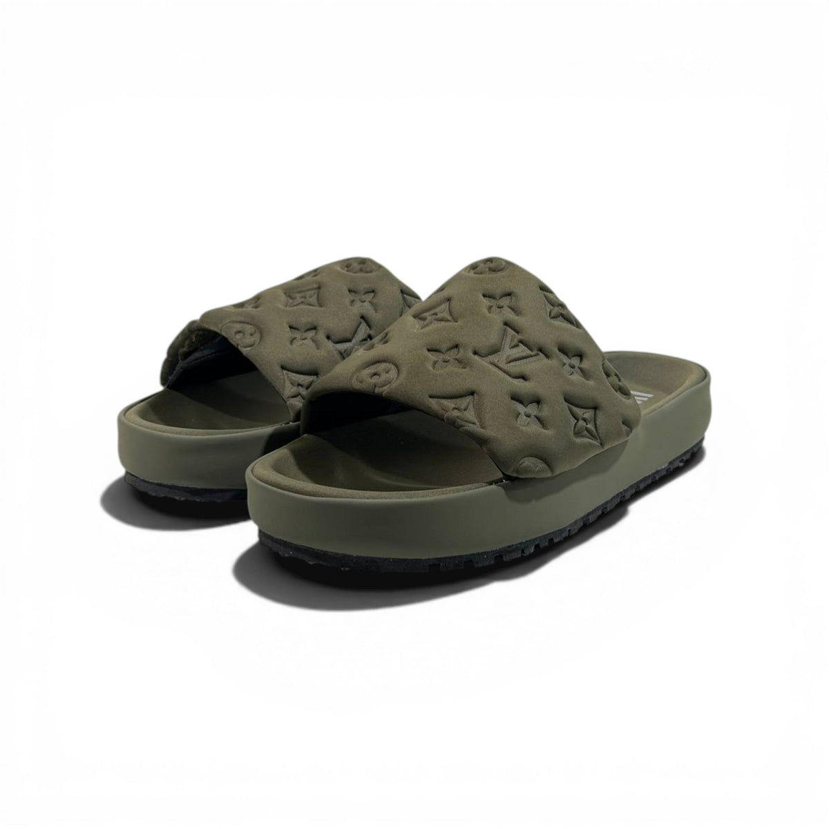 LOUIS VUITTON Luxury Olive Monogram Slide Sandals – Embossed Design & Premium Minimal Style 👟✨ - MASTERPIECE