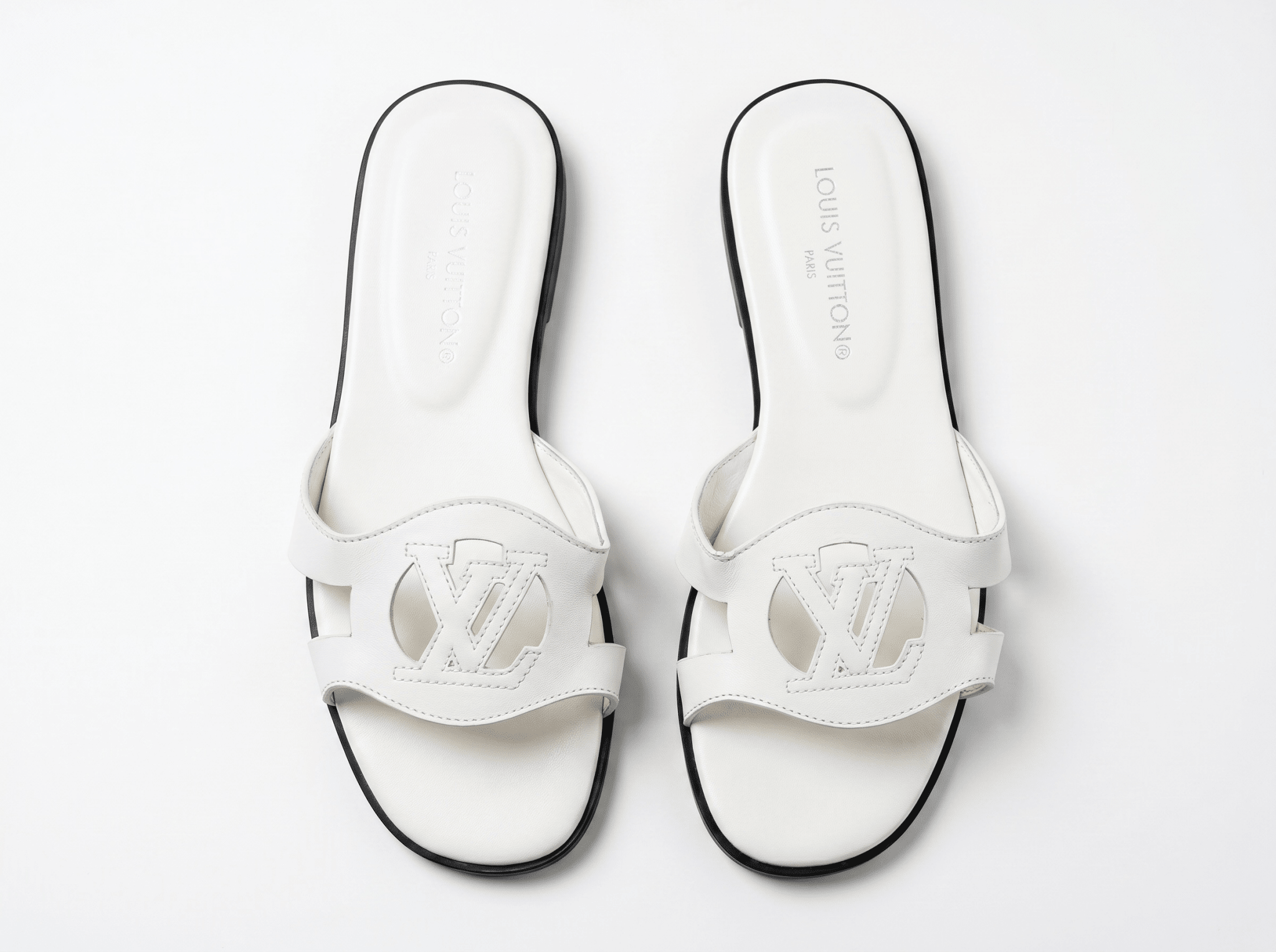 Louis Vuitton LV Cut-Out Flat Sandals โ White ๐คโจ - MASTERPIECE