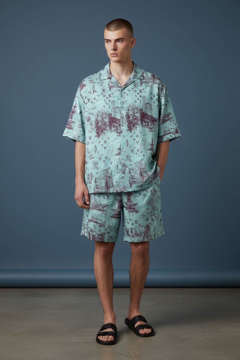 Louis Vuitton Monogram Resort Co-Ord Set for Men – Mint Green Luxury Summer Outfit 🌴✨ - MASTERPIECE
