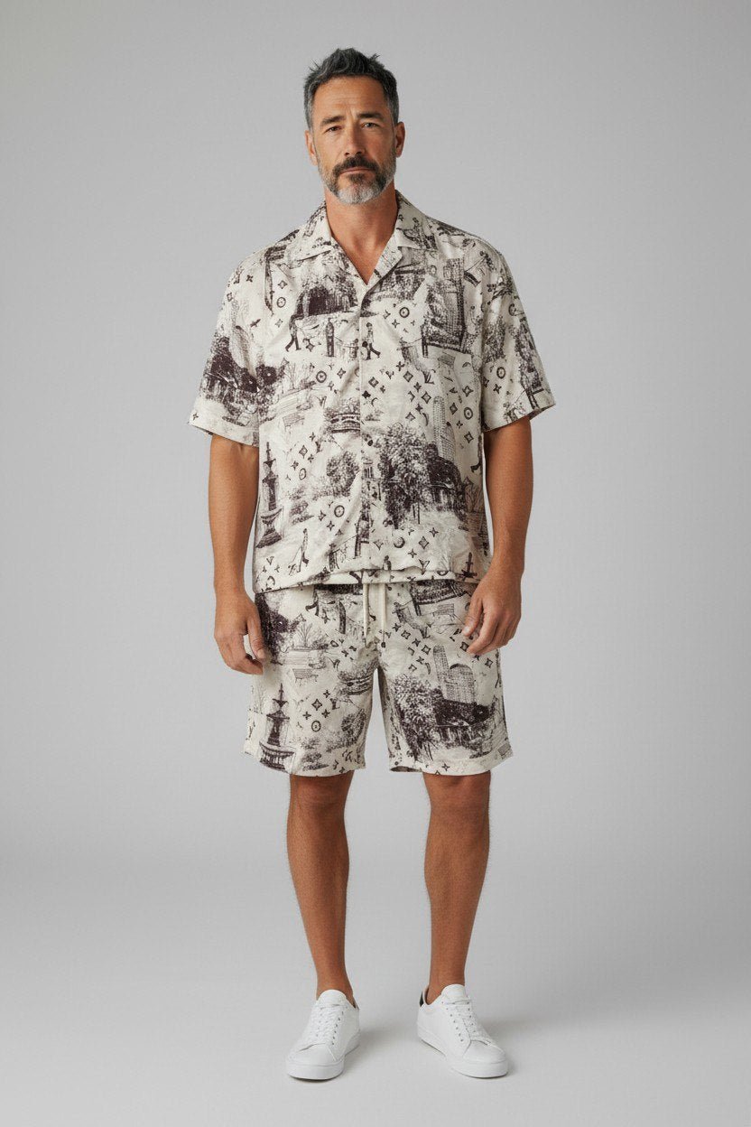 Louis Vuitton Monogram Resort Co-Ord Set for Men – Premium Printed Shirt & Shorts Summer Outfit ✨ - MASTERPIECE