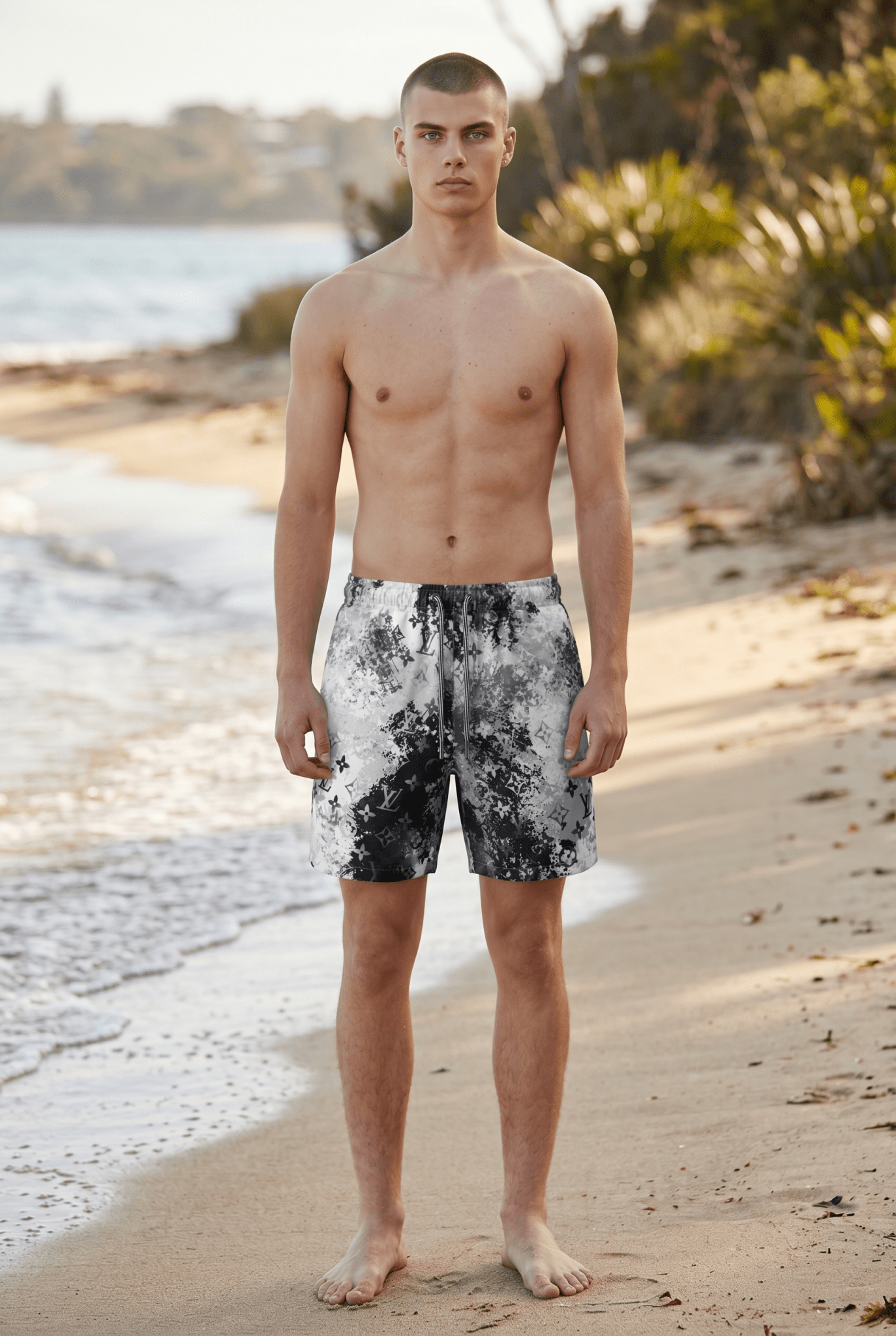 Louis Vuitton Monogram Splash Swim Shorts – Black & White 🖤🤍🌊 - MASTERPIECE