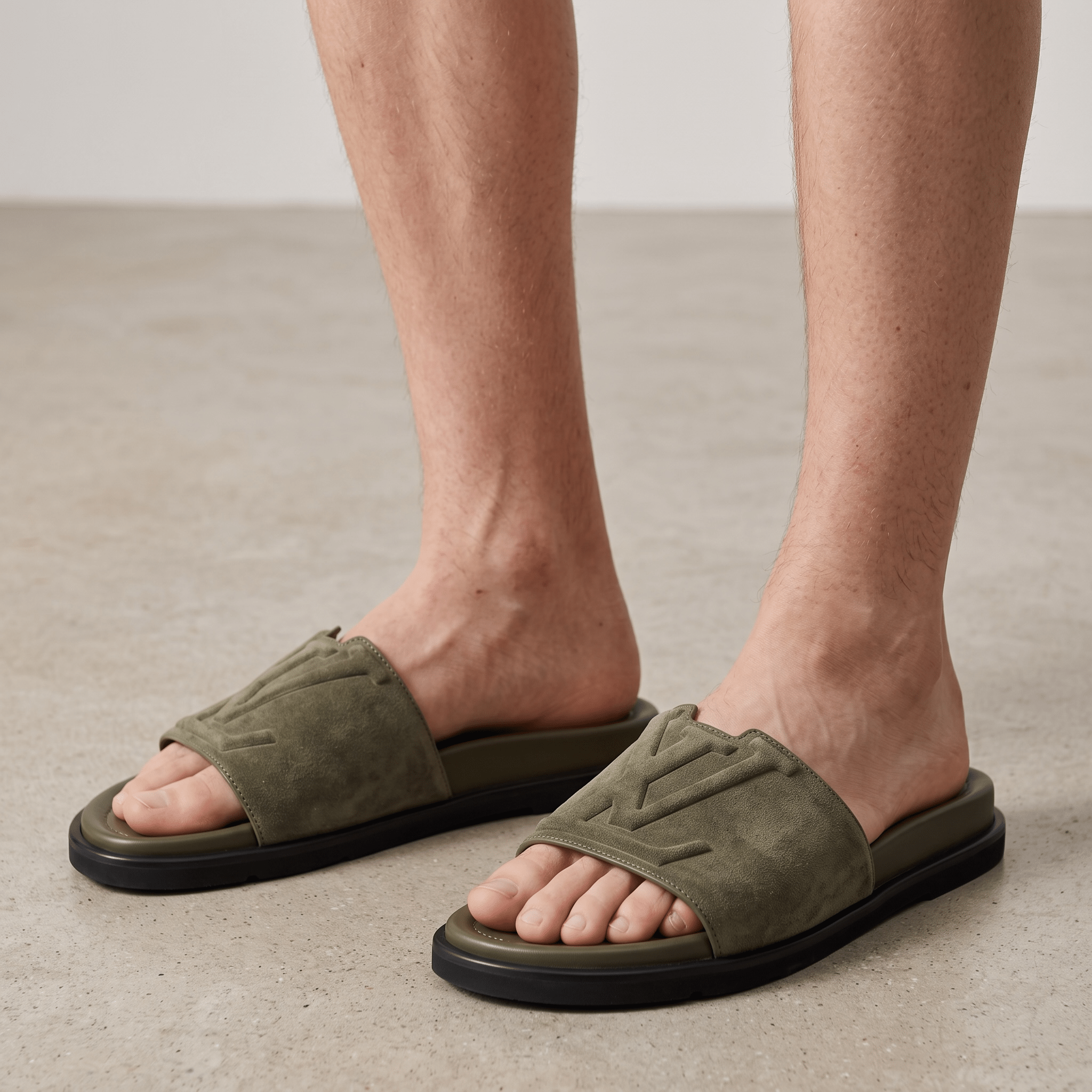 Louis Vuitton Monogram Suede Slides – Olive Green - MASTERPIECE