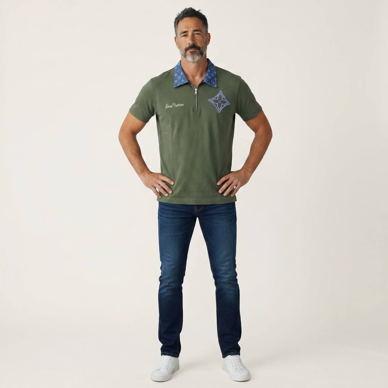Louis Vuitton Monogram Zip Polo – Olive Green Edition 💚💙 - MASTERPIECE