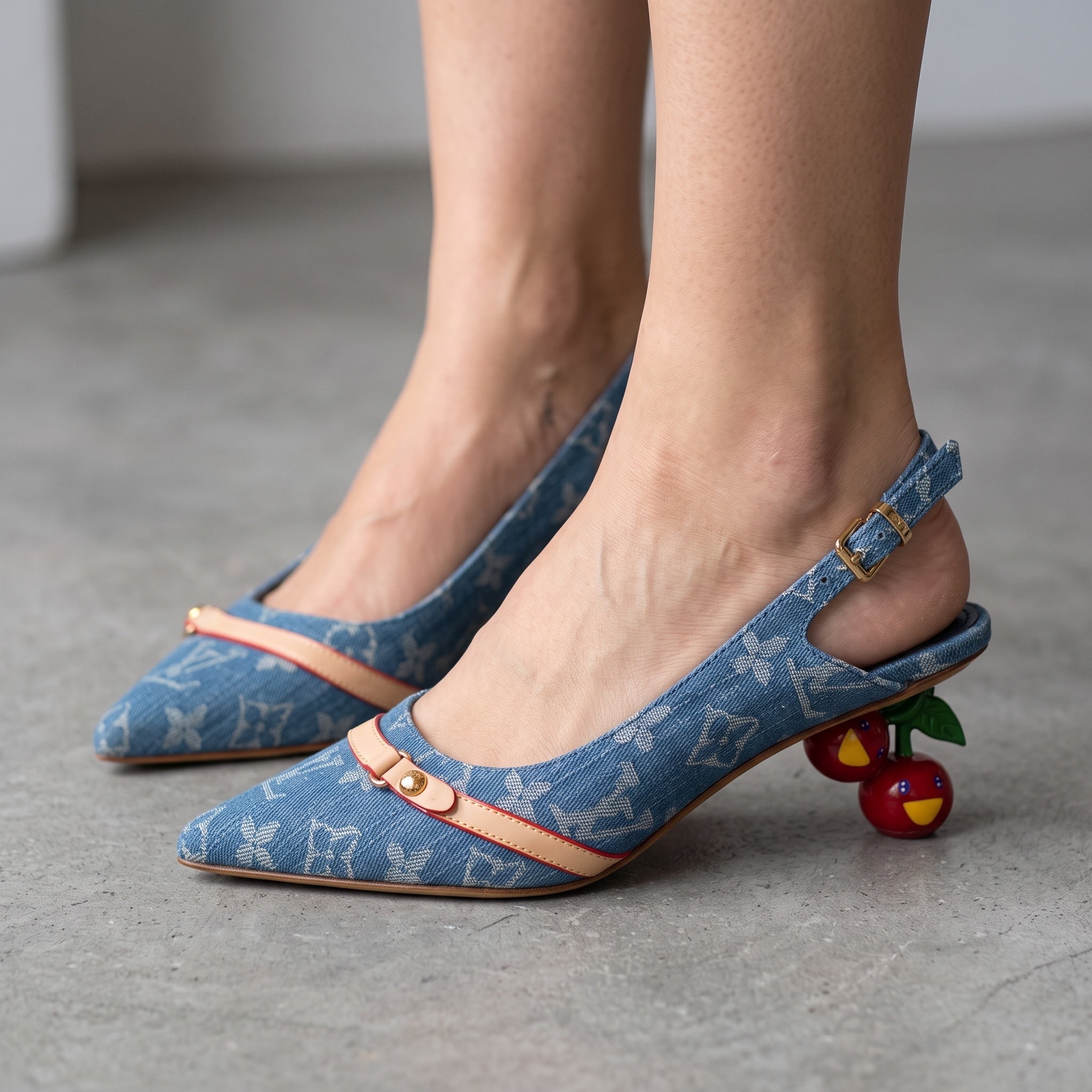 Louis Vuitton Slingback – Denim Monogram Cherry Heel 🍒 - MASTERPIECE