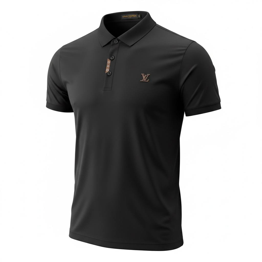 ๐ค Louis Vuitton Style Black Polo โ Monogram Detail Luxury Essential ๐โจ - MASTERPIECE