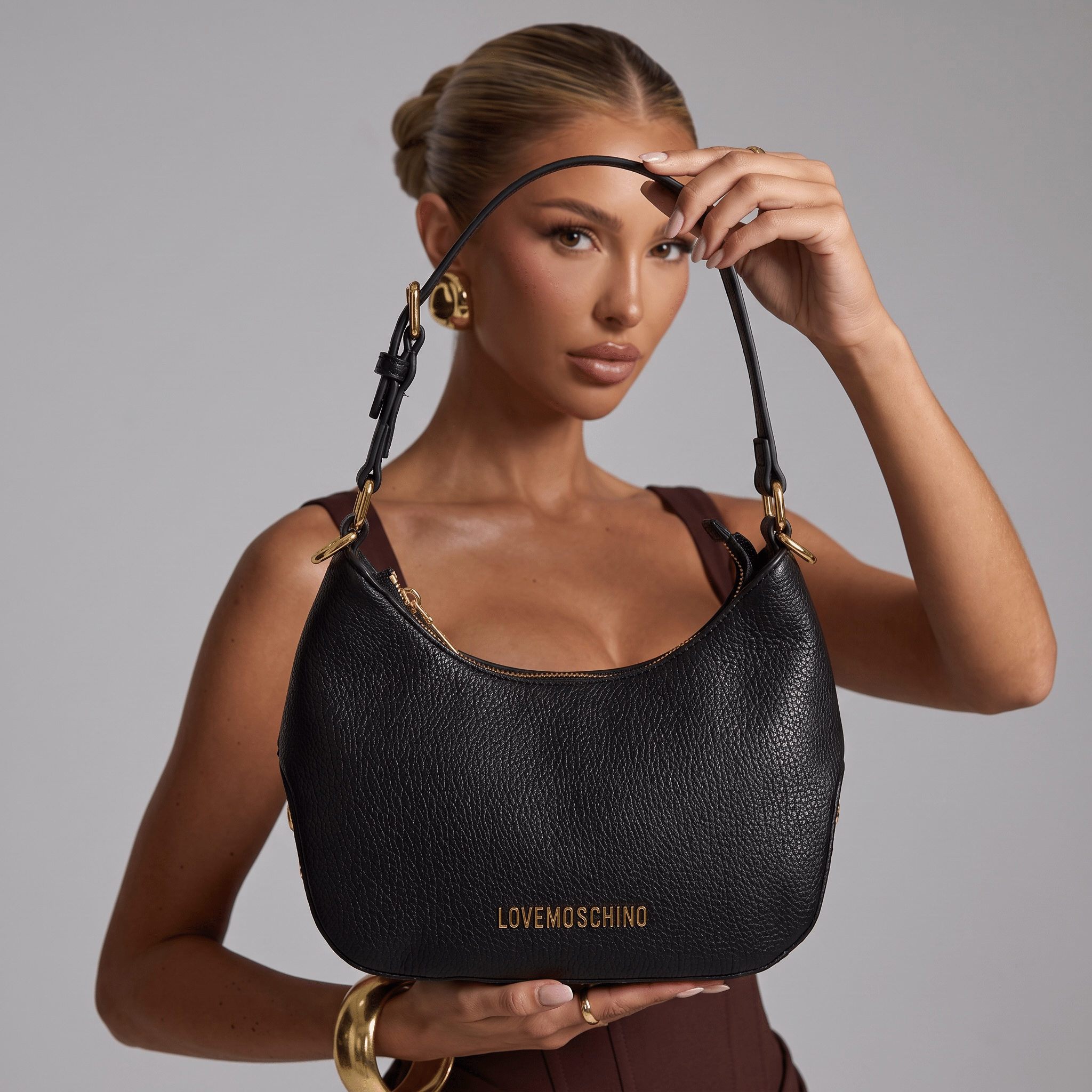 🖤✨ Love Moschino Black Pebbled Leather Hobo Shoulder Bag - MASTERPIECE