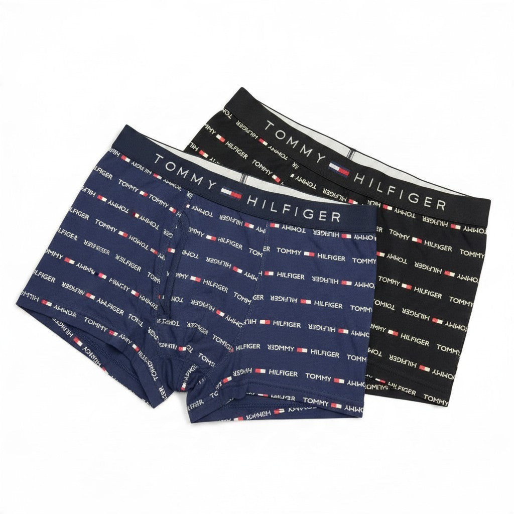 MASTERPIECE Tommy Hilfiger navy and black boxer briefs with all-over logo print and branded elastic waistbands
