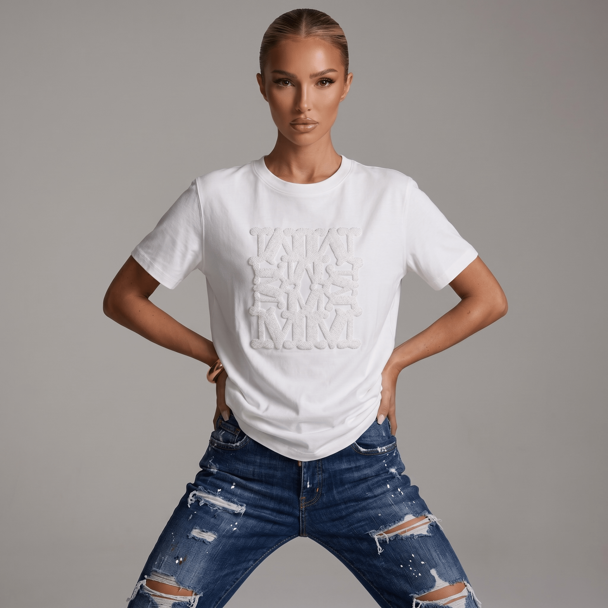 Max Mara Monogram Embossed White T-Shirt 🤍✨ - MASTERPIECE