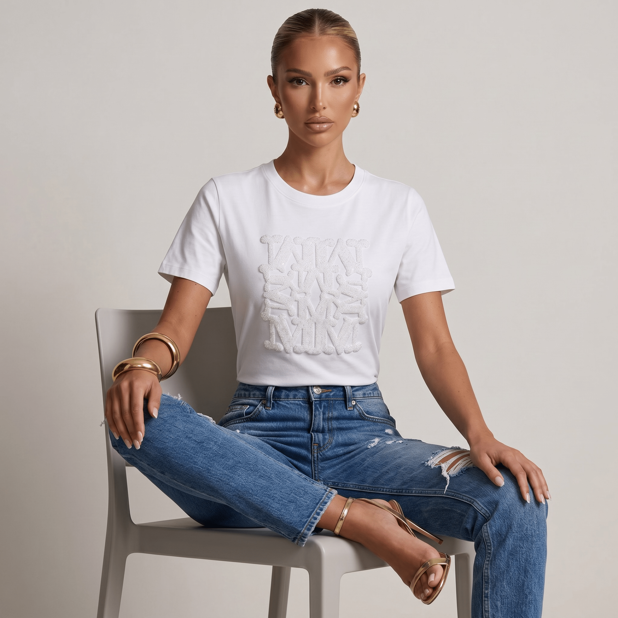 Max Mara Monogram Embossed White T-Shirt 🤍✨ - MASTERPIECE