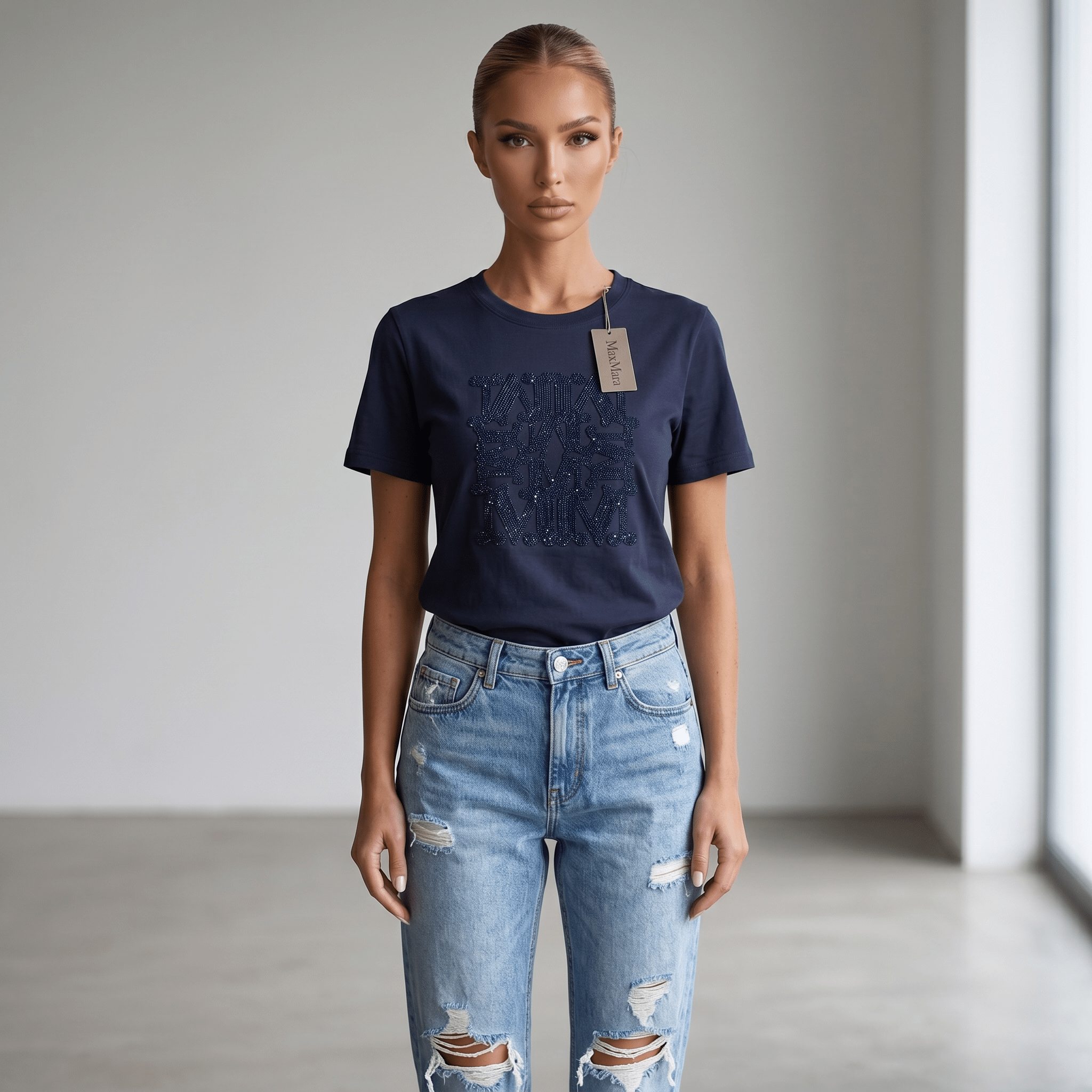 Max Mara Navy Sequin Logo T-Shirt 💙✨ - MASTERPIECE