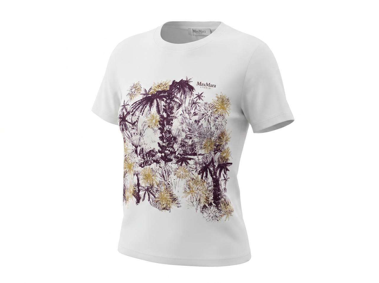 🤍 Max Mara White Floral Graphic T-Shirt – Elegant Casual Tee ✨ - MASTERPIECE