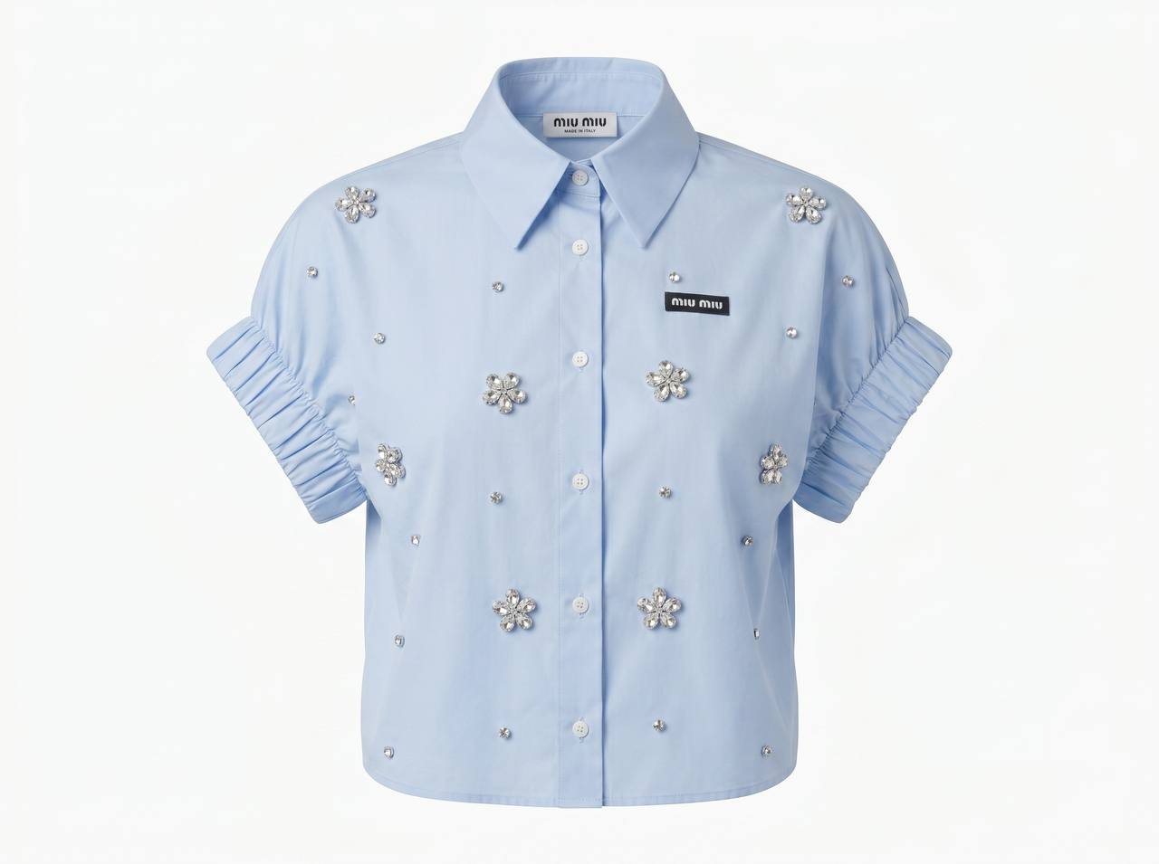 Miu Miu Baby Blue Crystal Flower Embellished Shirt 🩵✨ - MASTERPIECE