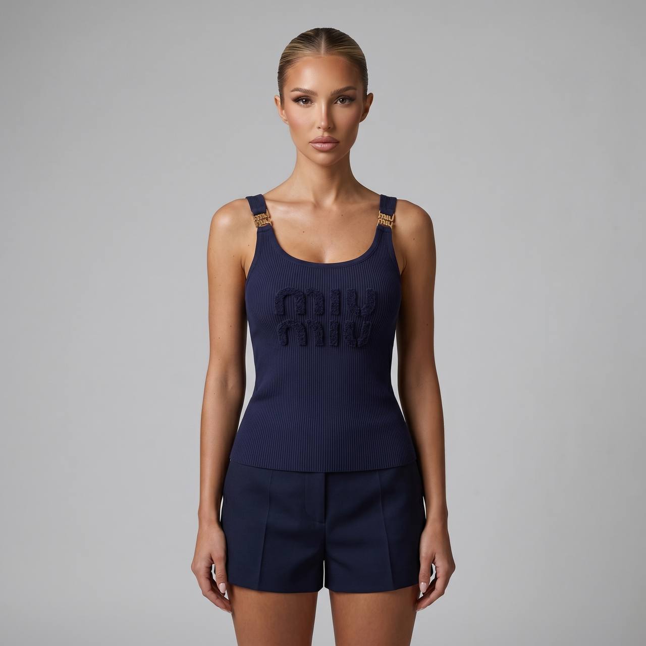 Miu Miu Navy Ribbed Logo Tank Top 💙✨ - MASTERPIECE