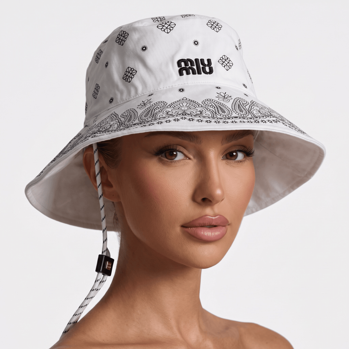 Miu Miu Paisley Bandana Bucket Hat — White & Black - MASTERPIECE
