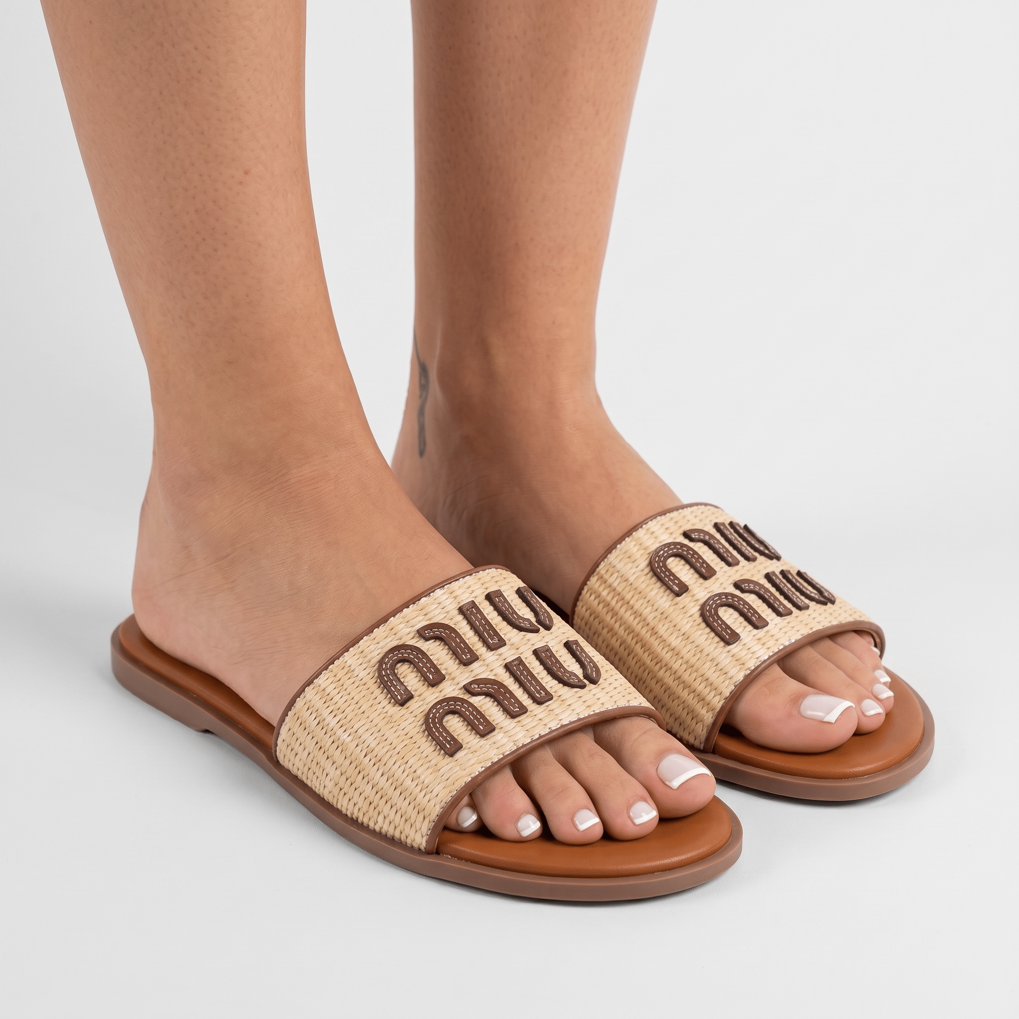 ✨ Miu Miu Raffia Logo Slides – Luxury Summer Flat Sandals - MASTERPIECE