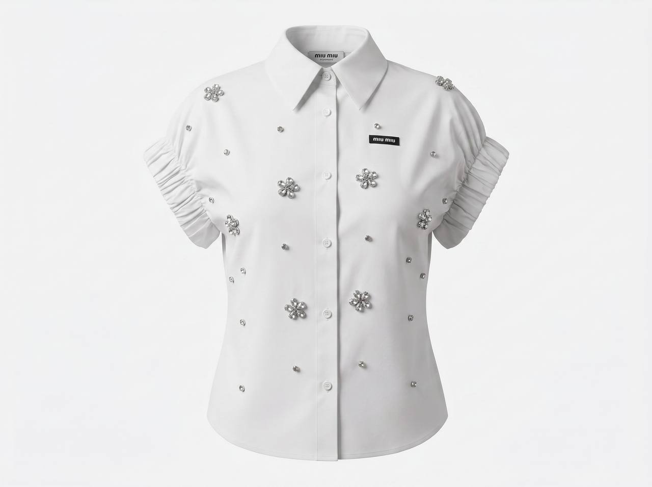 Miu Miu White Crystal Flower Embellished Shirt 🤍✨ - MASTERPIECE
