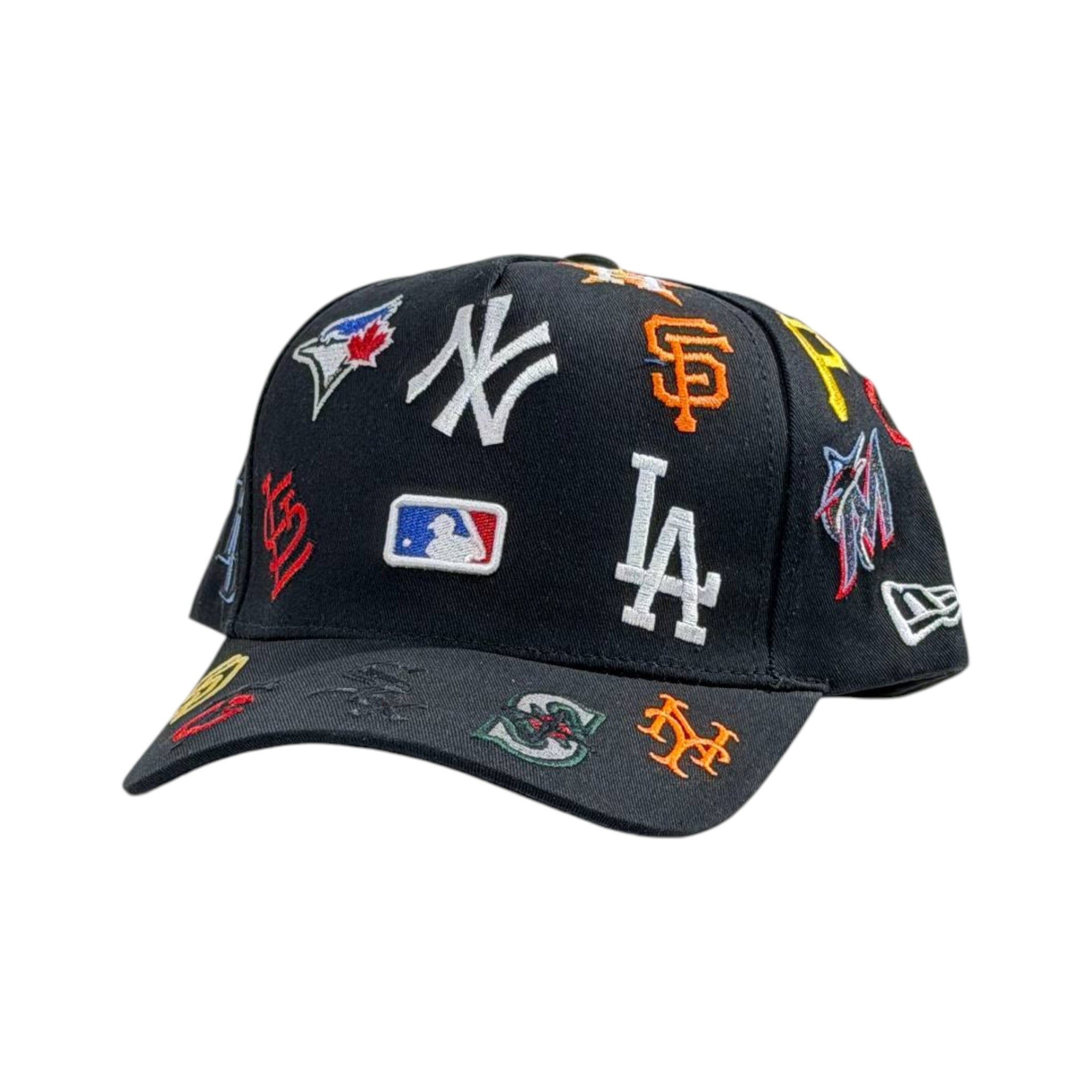 🧢 MLB Multi - Logo Black Cap | Bold Patch Streetwear Statement 🔥⚾ - MASTERPIECE