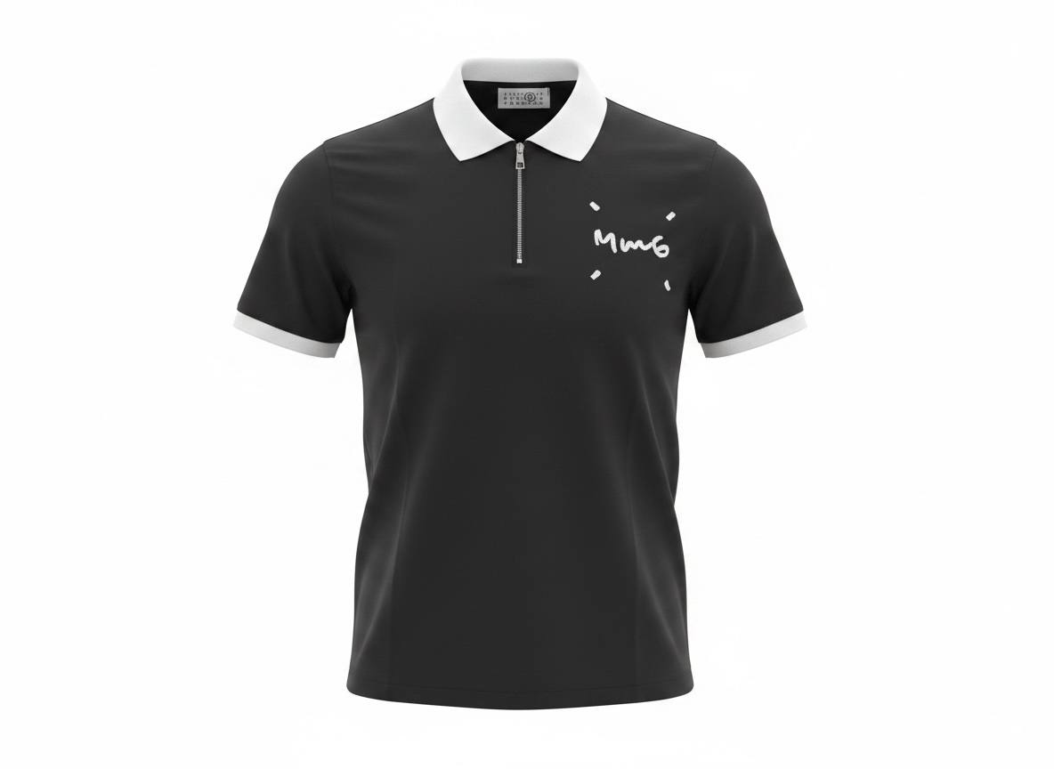 MM6 Maison Margiela Zip Polo T-Shirt – Black & White Edition 🖤✨ - MASTERPIECE