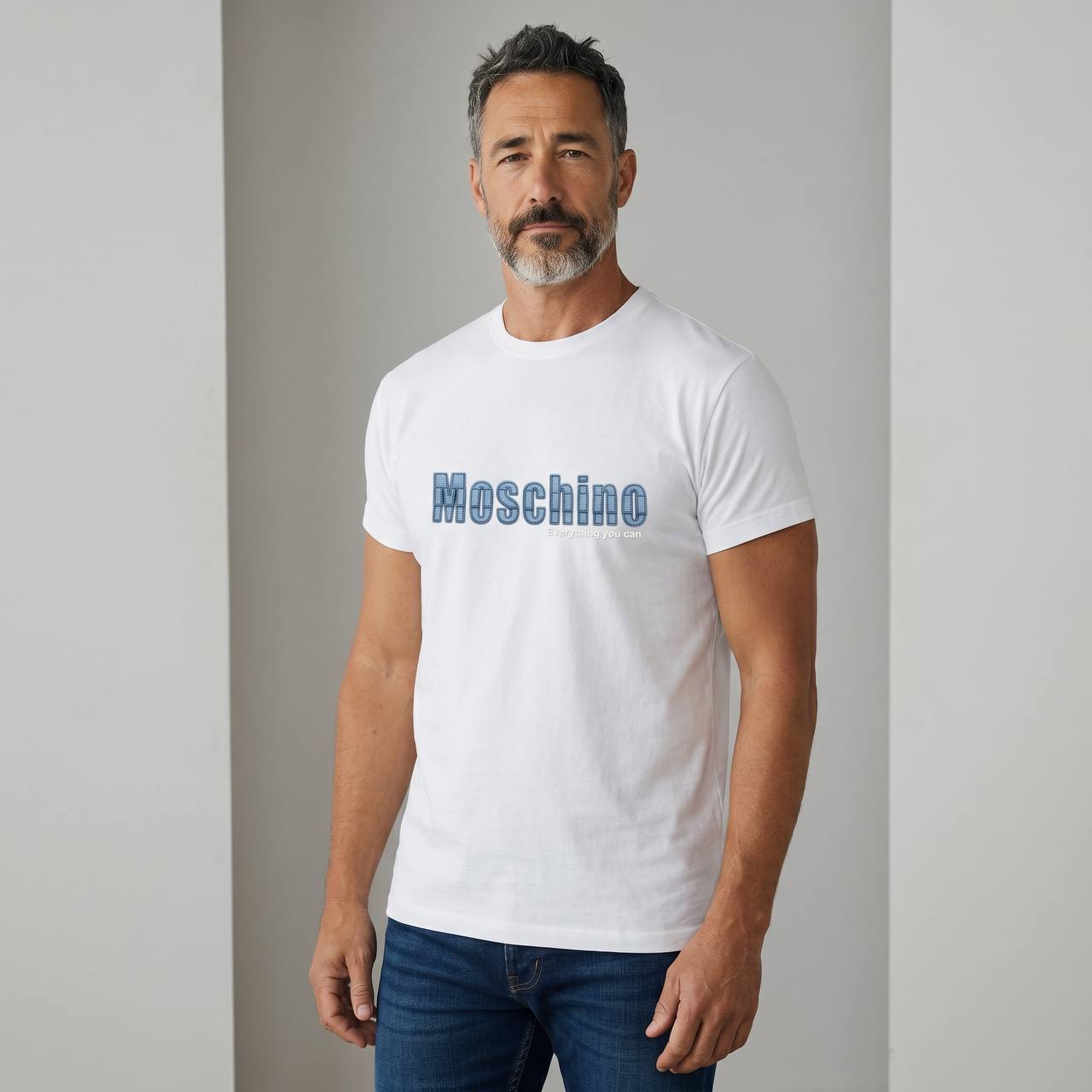 Moschino Minimal Logo T-Shirt – White & Blue Luxury Edition 🤍💙 - MASTERPIECE