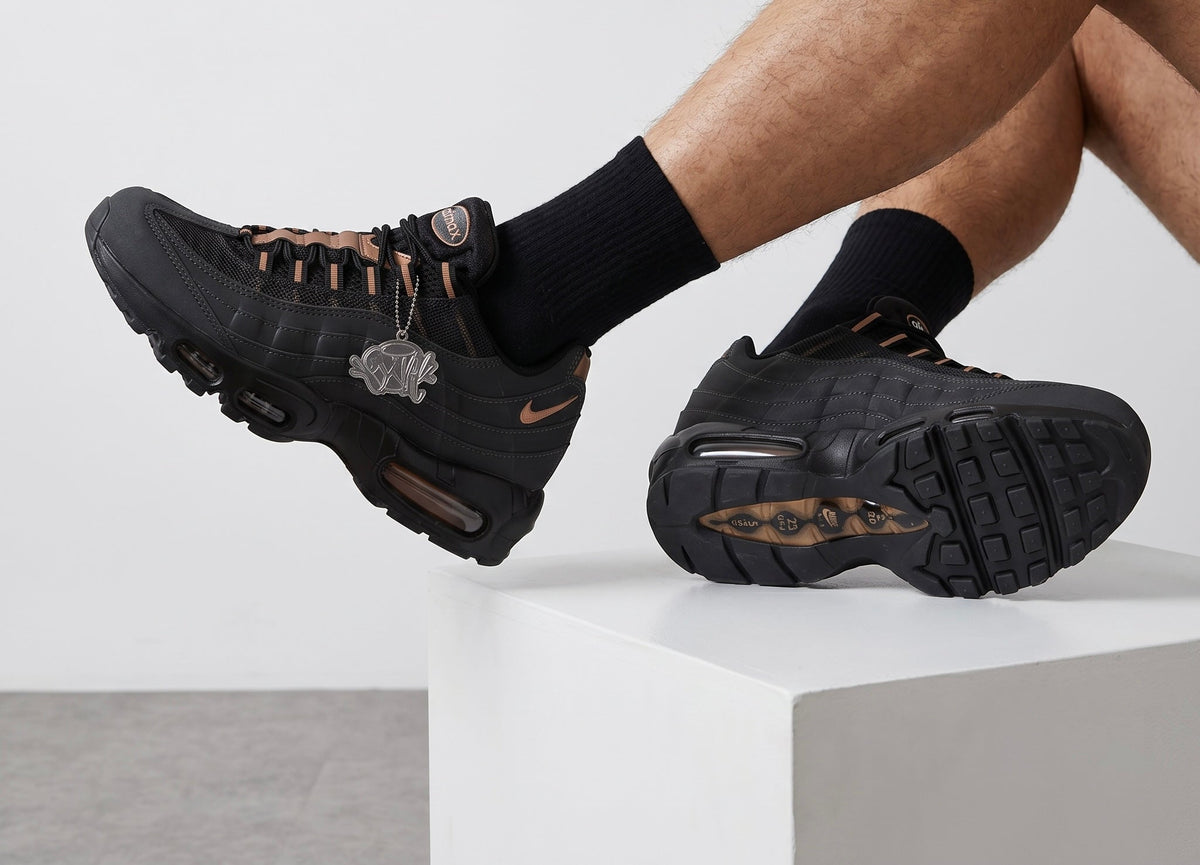 Nike Air Max 95 Black Rose Gold Luxury Streetwear Sneakers – Premium Cushioned Lifestyle Running Shoes - MASTERPIECE