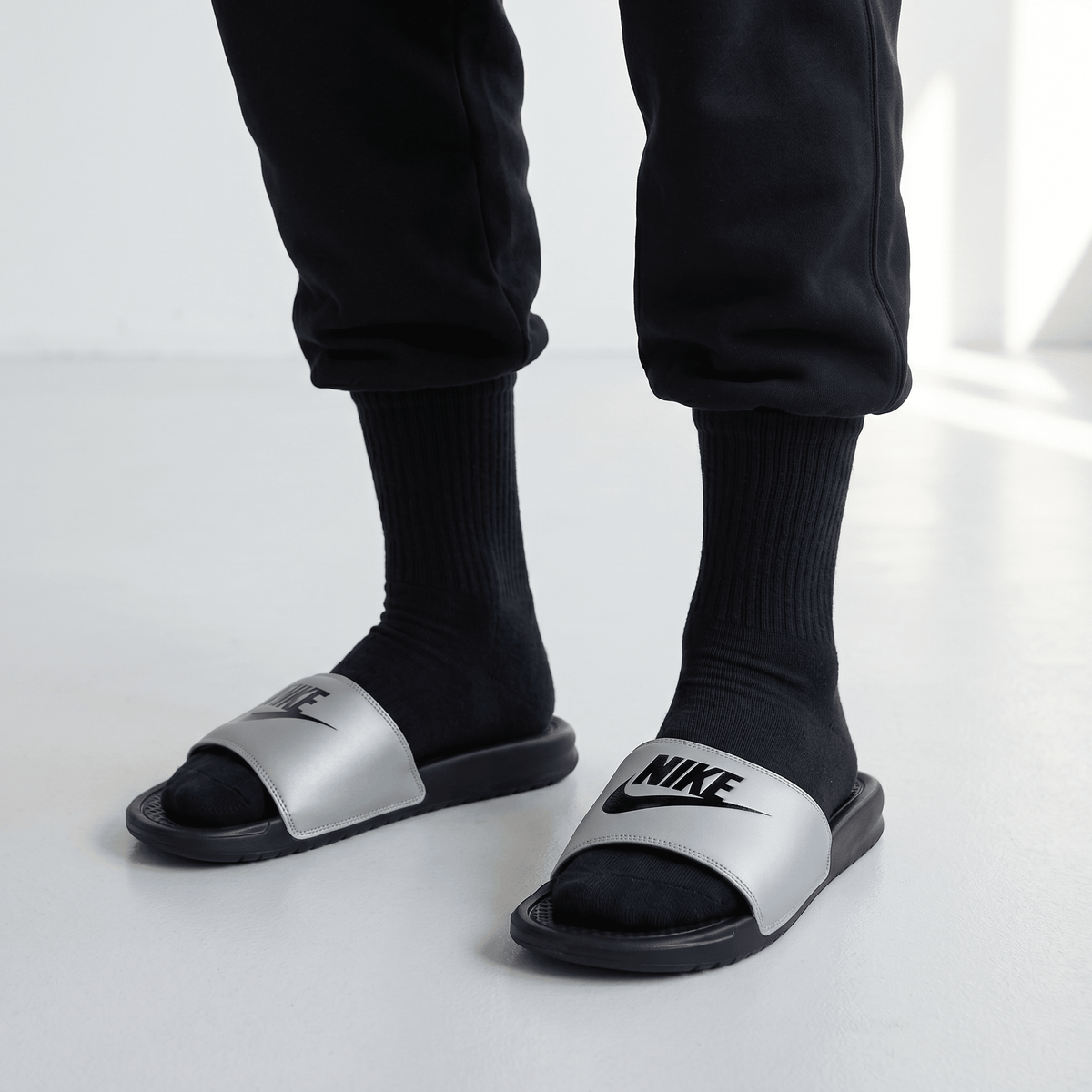 NIKE Comfort Slides – Grey & Black Edition 🖤⚡ - MASTERPIECE