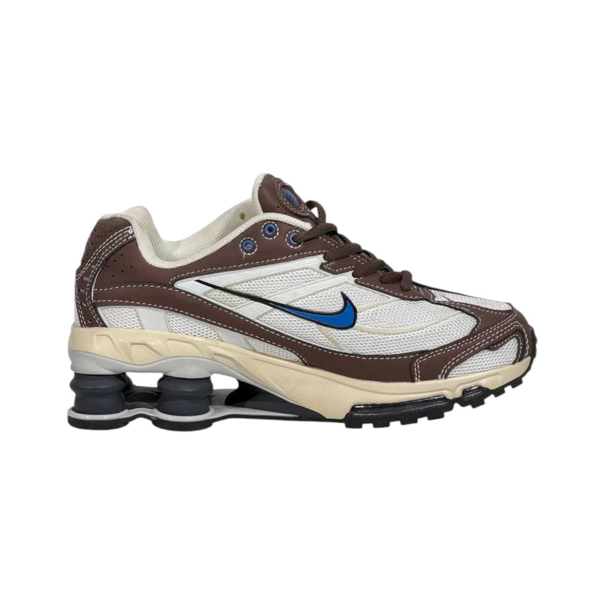 🤎⚡ Nike Shox R4 Retro Brown & Cream Running Sneakers – Y2K Streetwear Cushion Shoes 👟🔥 - MASTERPIECE