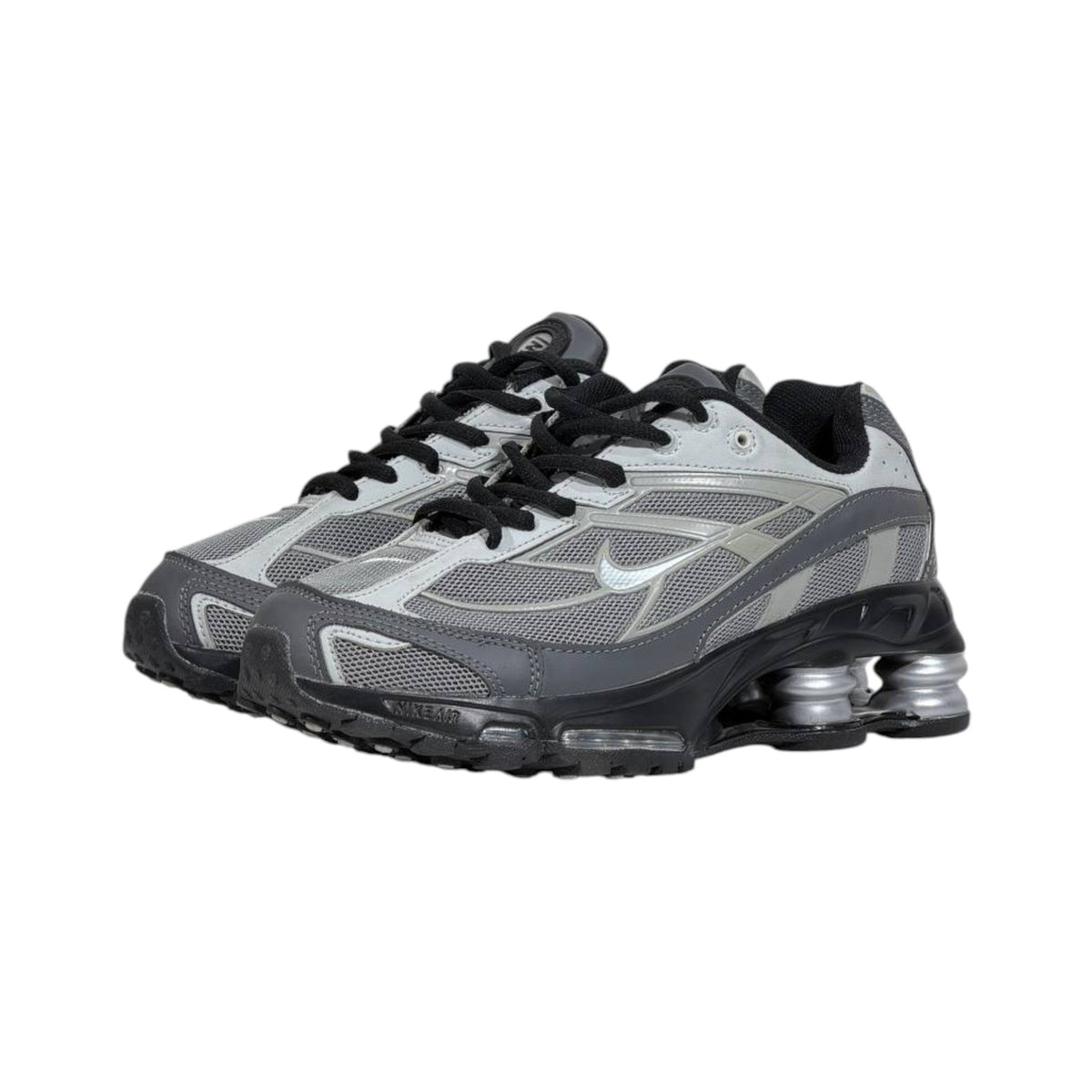 ⚡🩶 Nike Shox R4 Silver Grey Retro Running Sneakers – Y2K Streetwear Cushion Shoes 👟🔥 - MASTERPIECE