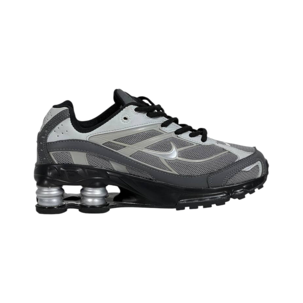 ⚡🩶 Nike Shox R4 Silver Grey Retro Running Sneakers – Y2K Streetwear Cushion Shoes 👟🔥 - MASTERPIECE