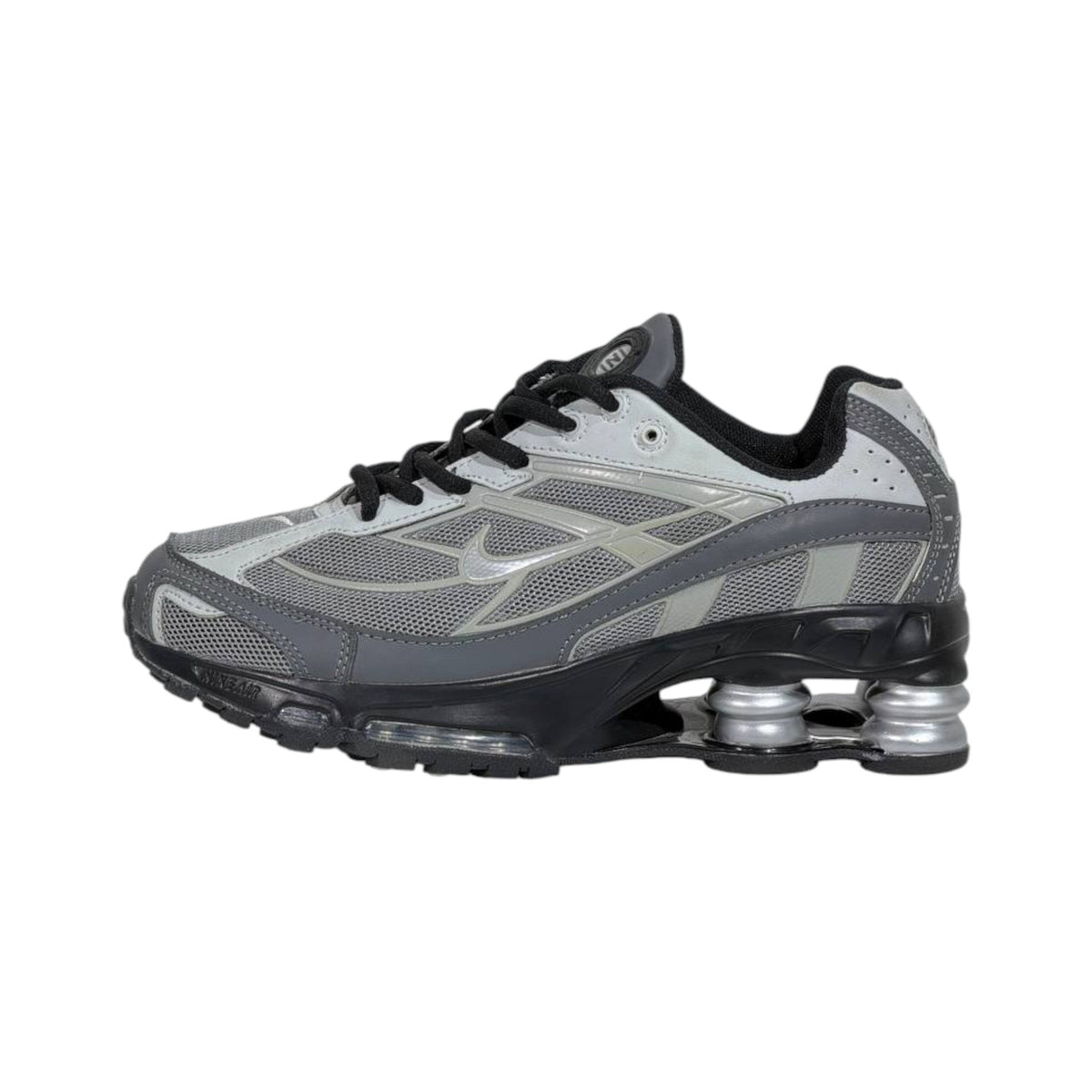 ⚡🩶 Nike Shox R4 Silver Grey Retro Running Sneakers – Y2K Streetwear Cushion Shoes 👟🔥 - MASTERPIECE