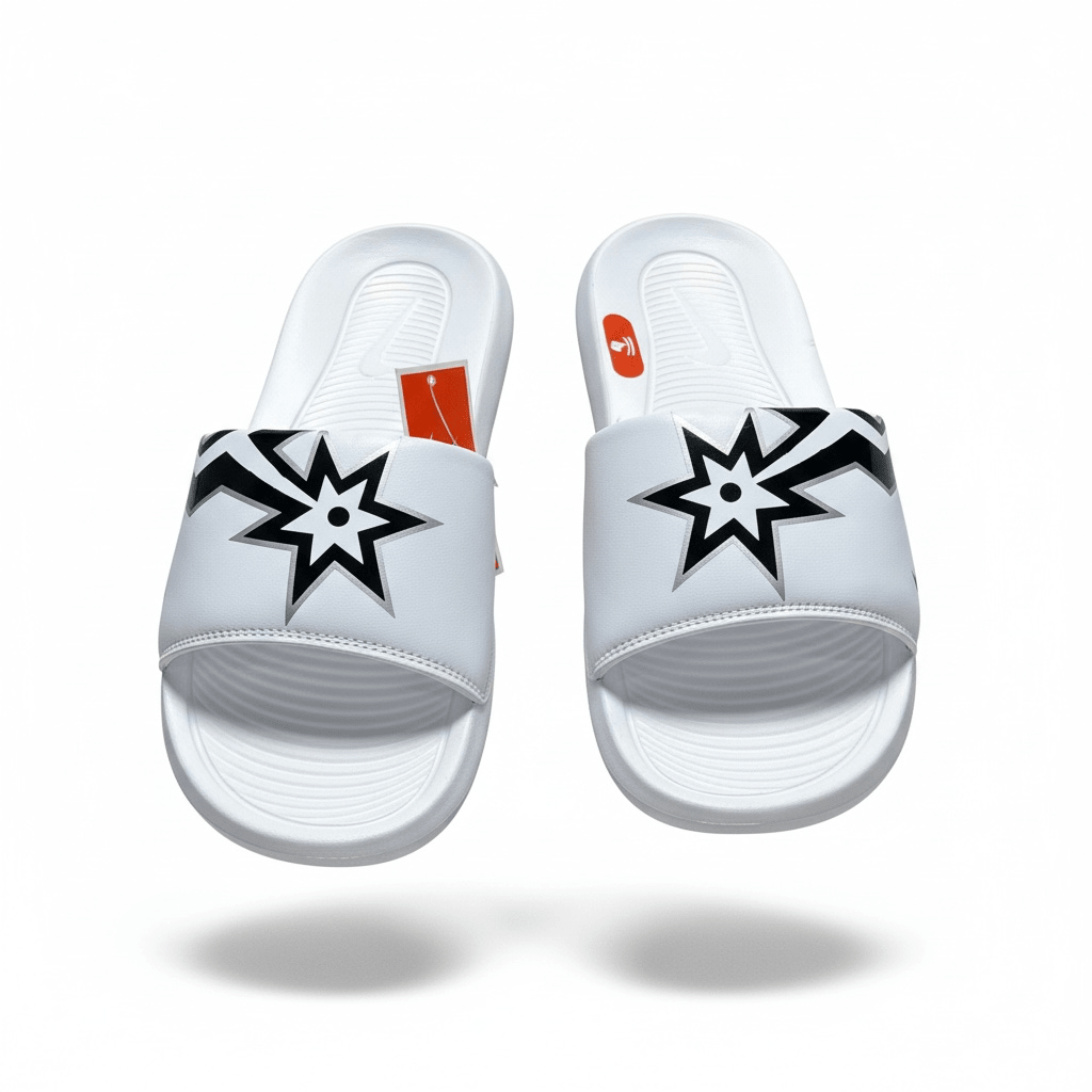 Nike White Graphic Slides 🤍⚡ | Bold Street Sport Summer Essential 👟🔥 - MASTERPIECE