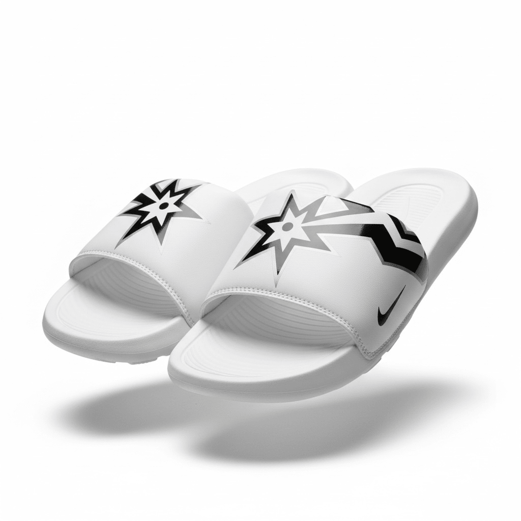 Nike White Graphic Slides 🤍⚡ | Bold Street Sport Summer Essential 👟🔥 - MASTERPIECE