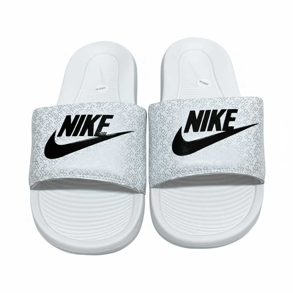 Nike White Logo Print Slides 🤍🖤 | Clean Sport Summer Essential 👟🔥 - MASTERPIECE