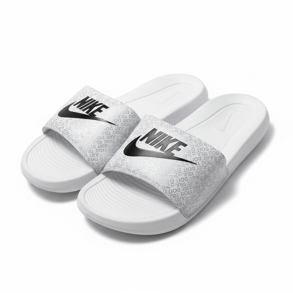 Nike White Logo Print Slides 🤍🖤 | Clean Sport Summer Essential 👟🔥 - MASTERPIECE